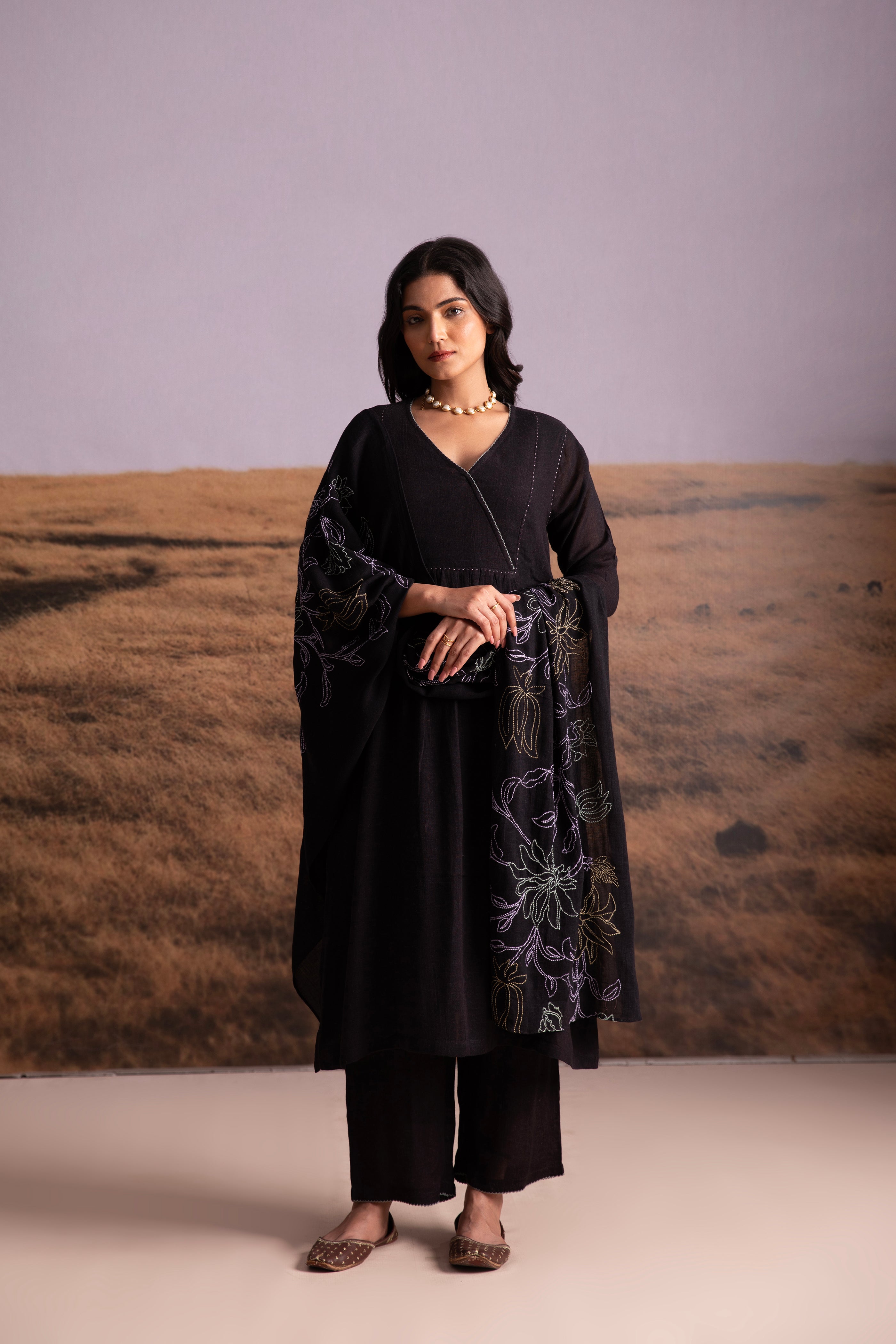 Black Linen Salwar Set - Mokshaa