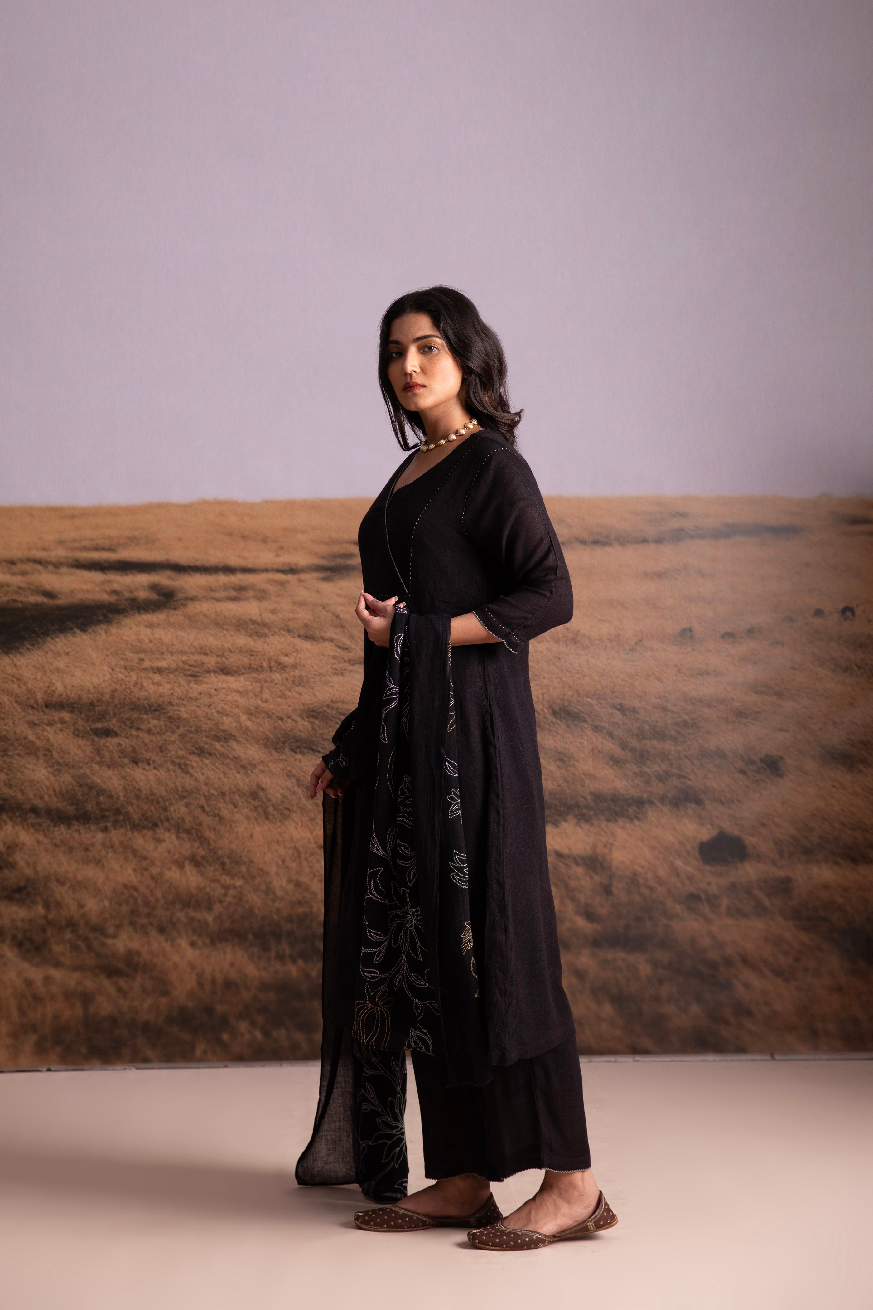 Black Linen Salwar Set - Mokshaa