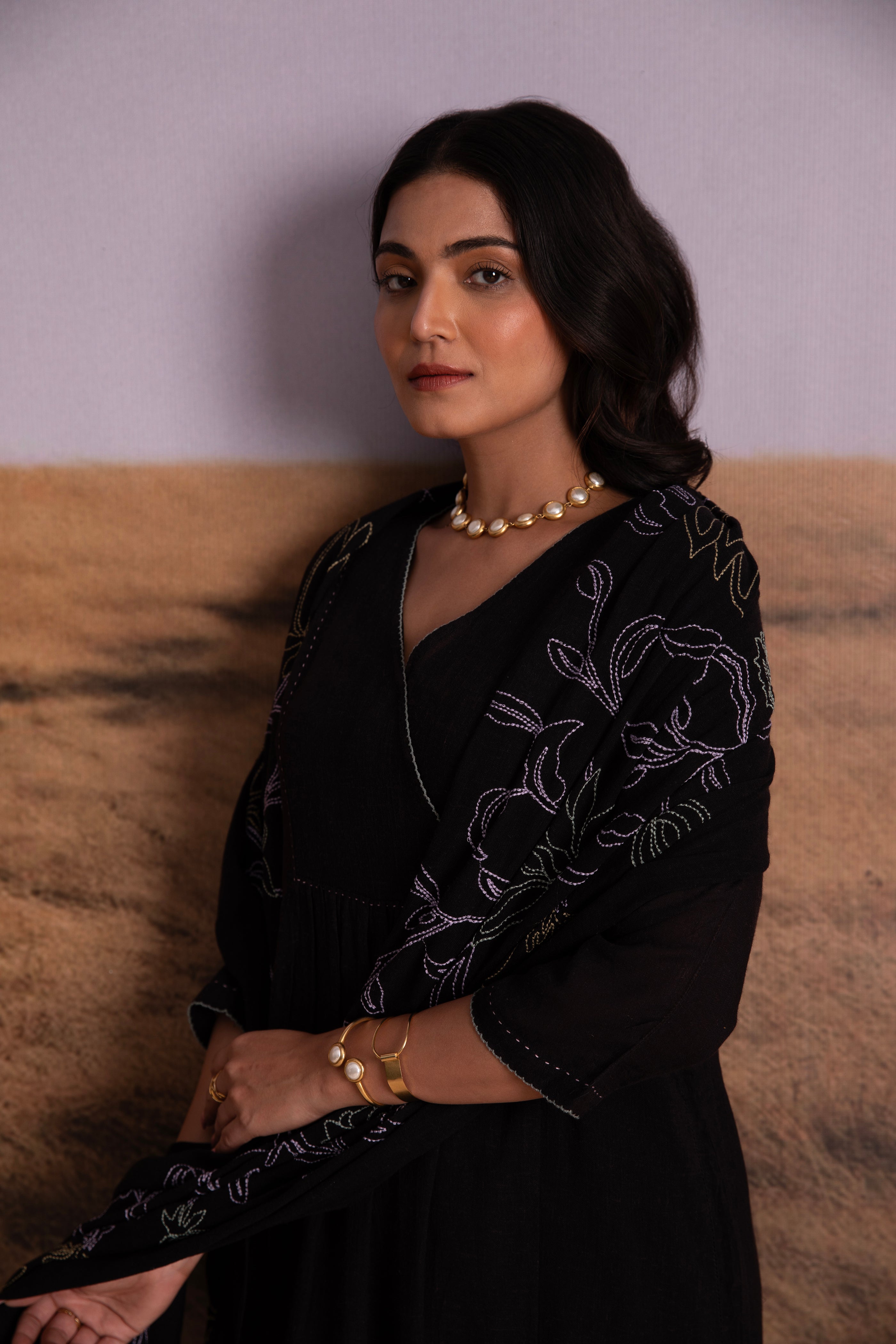 Black Linen Salwar Set - Mokshaa
