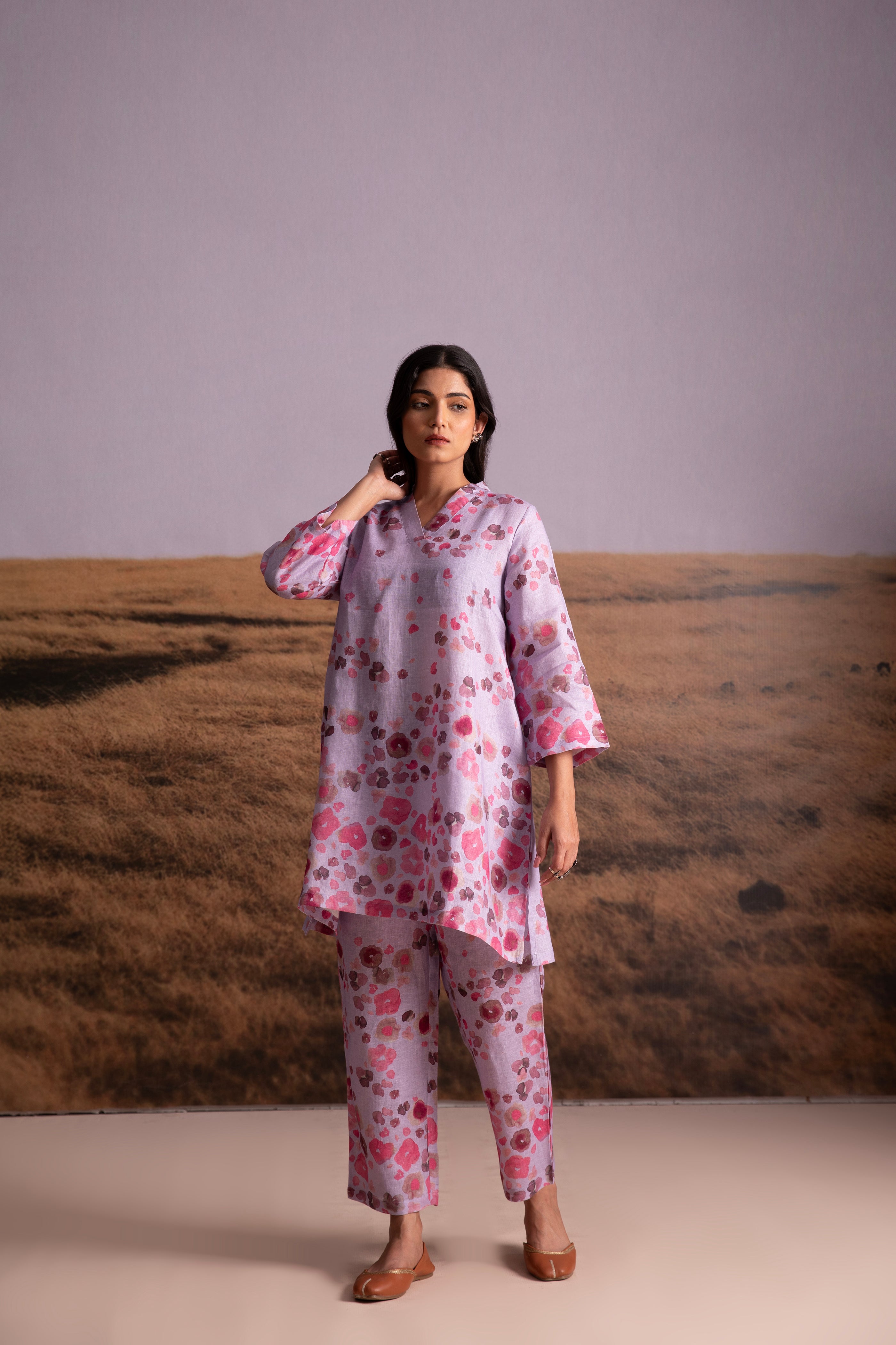 Pure Hemp Floral Co-ord Set-Lavender - Mokshaa