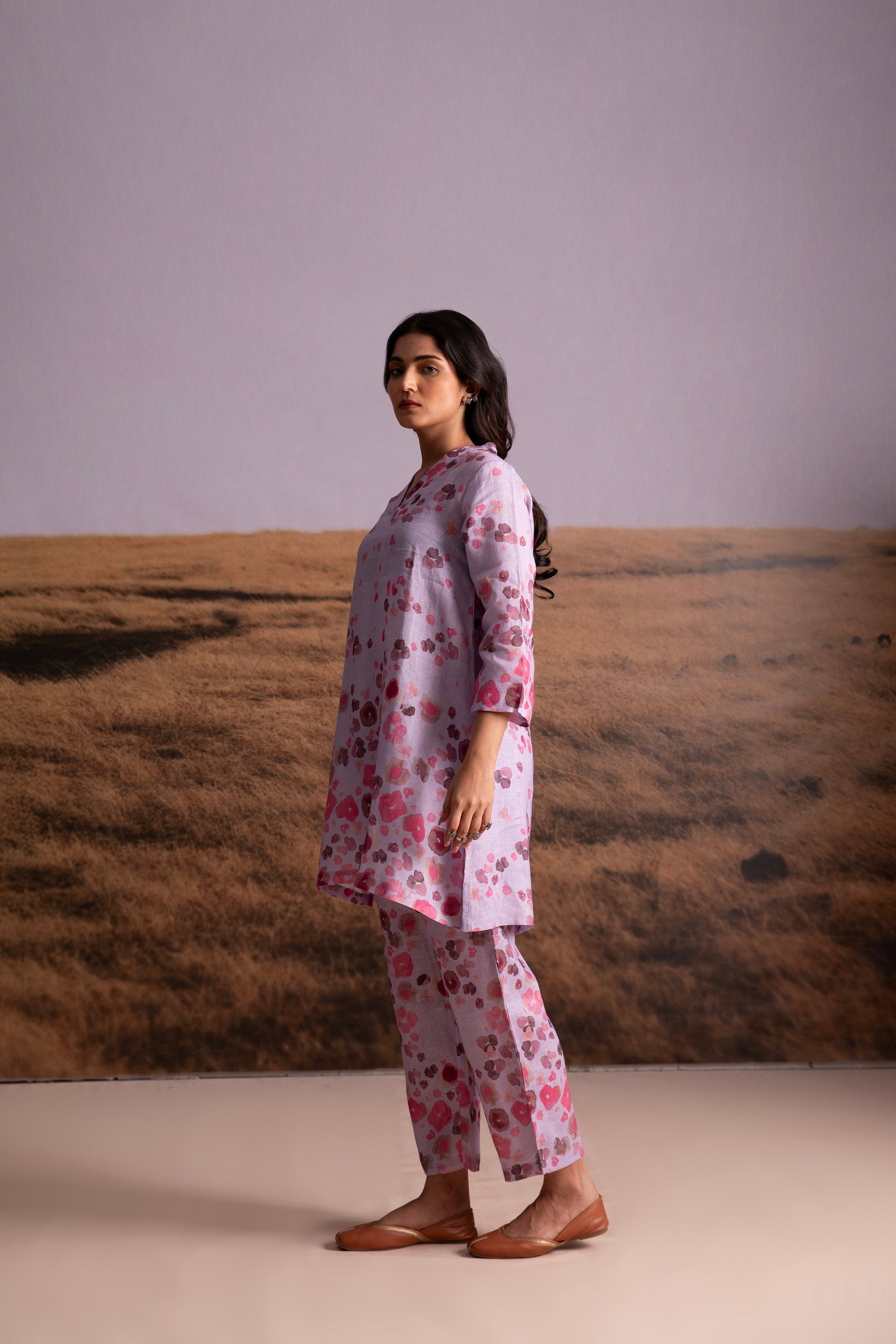 Pure Hemp Floral Co-ord Set-Lavender - Mokshaa