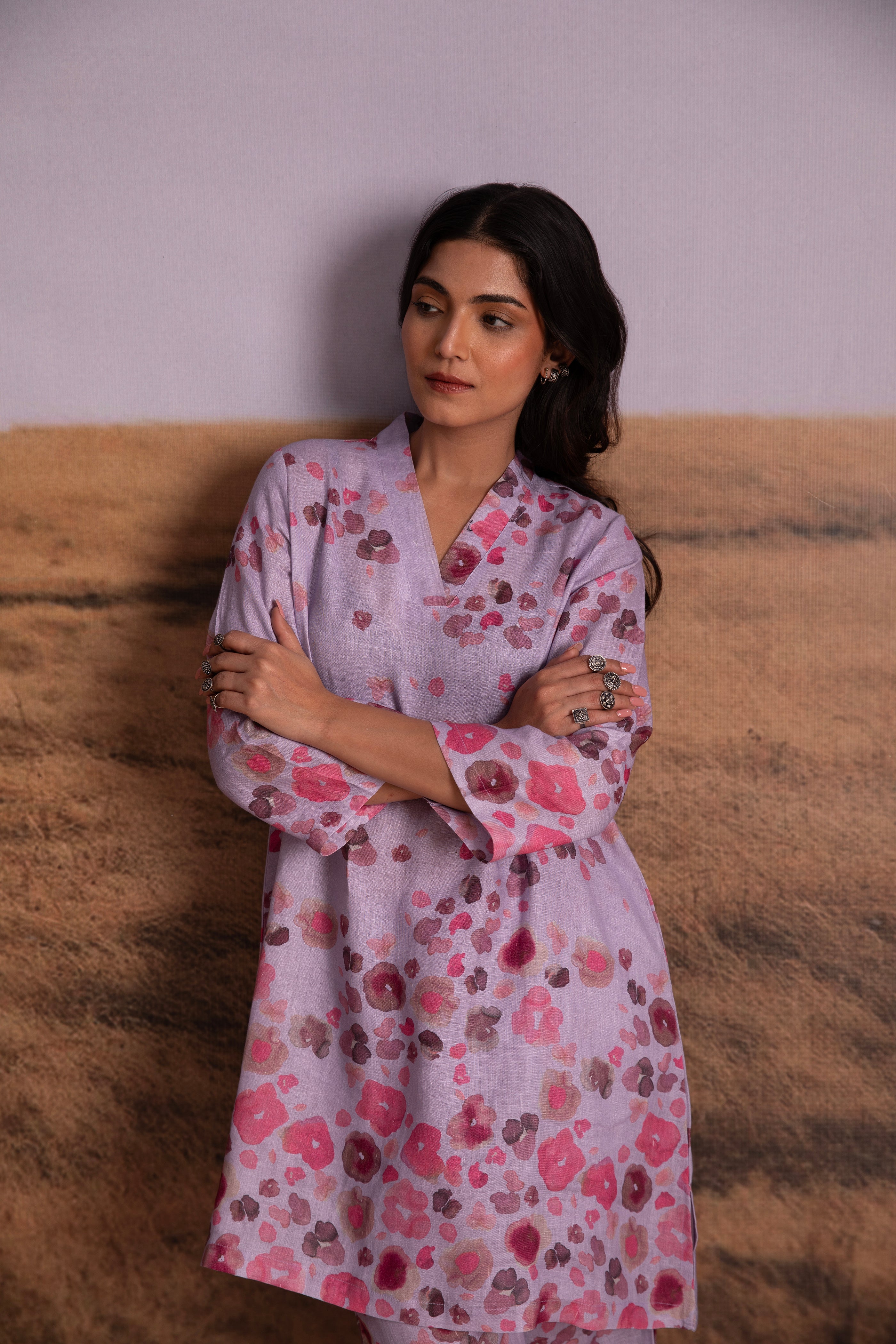 Pure Hemp Floral Co-ord Set-Lavender - Mokshaa