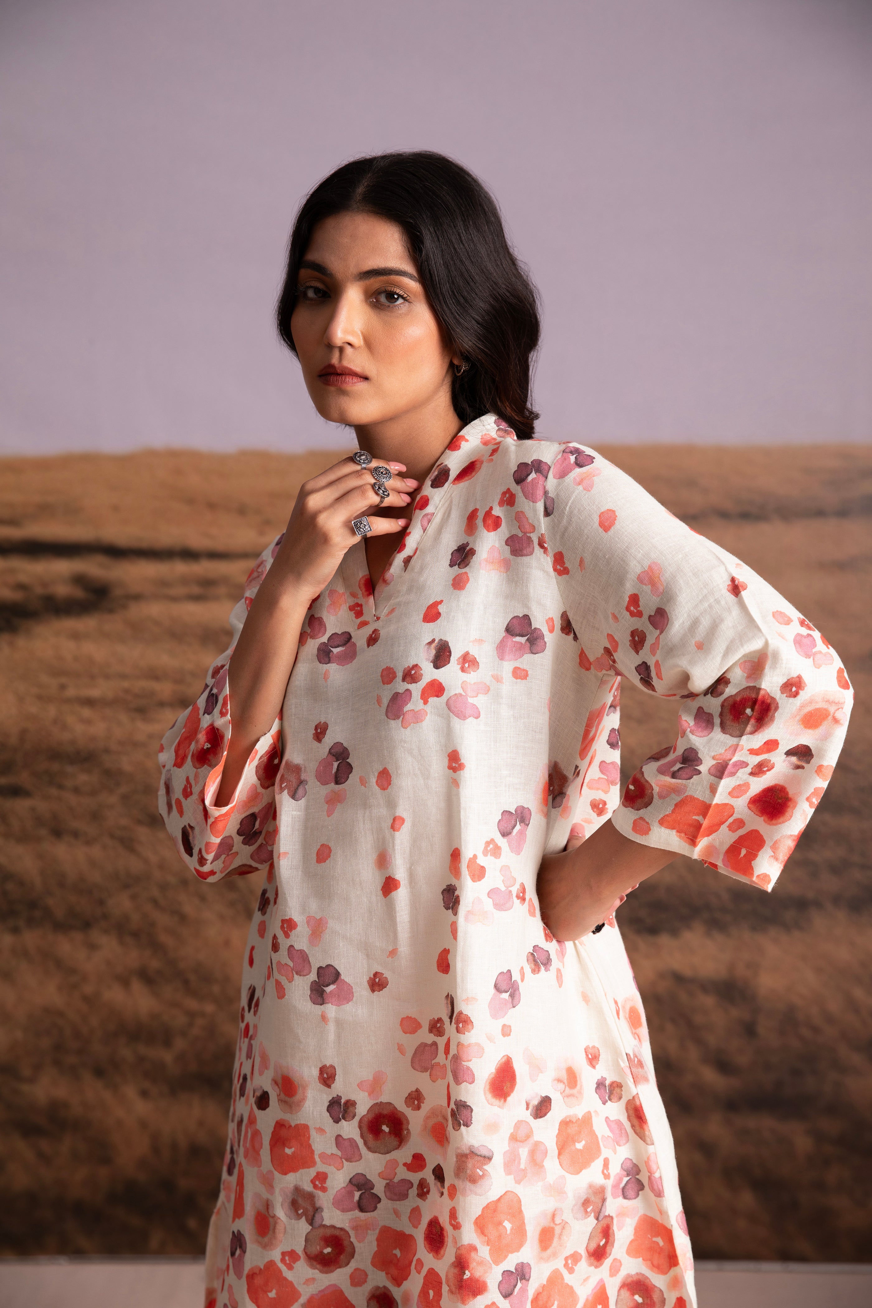 Pure Hemp Floral Co-ord Set-Cream - Mokshaa
