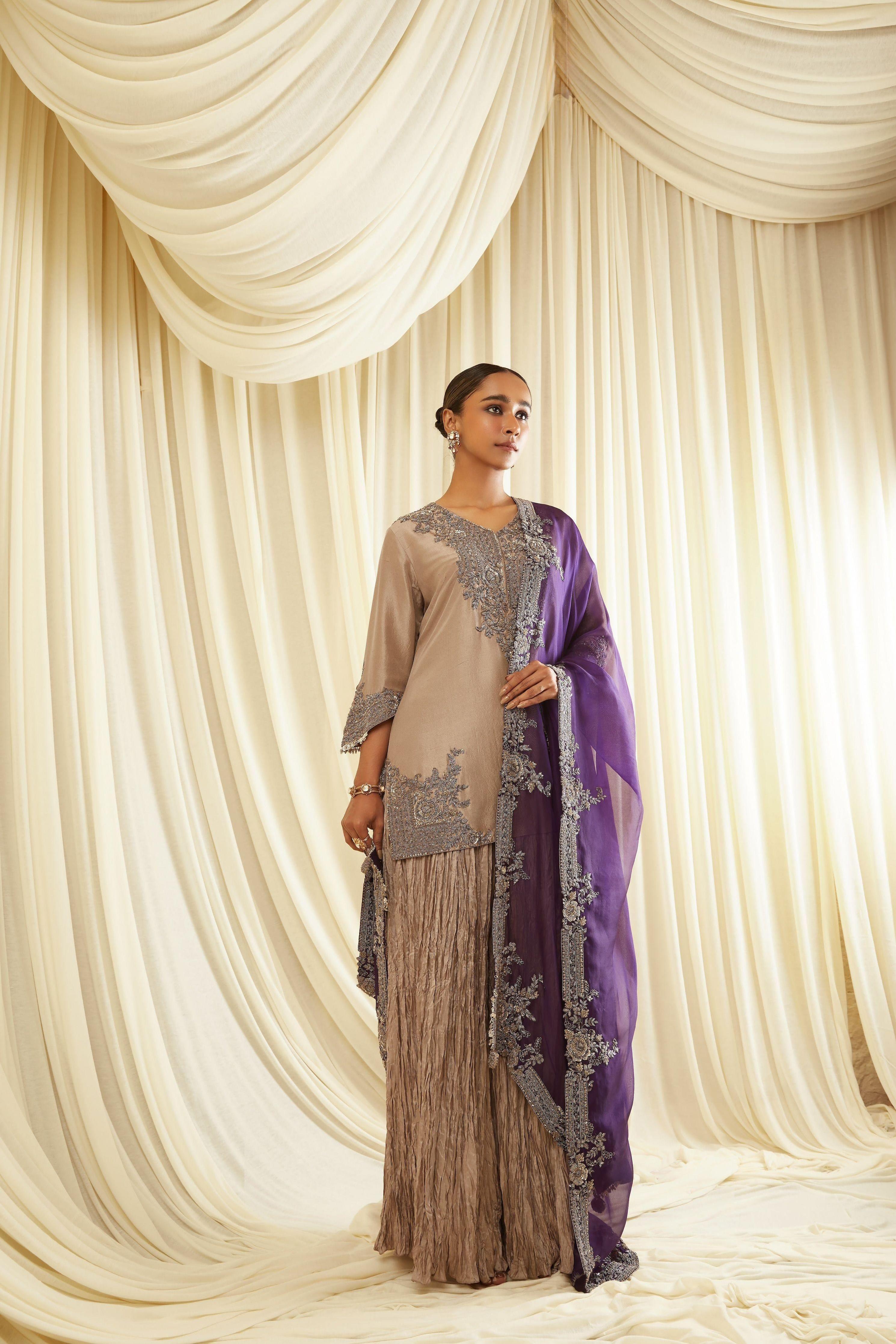 Antique Crushed Sharara Set - Mokshaa