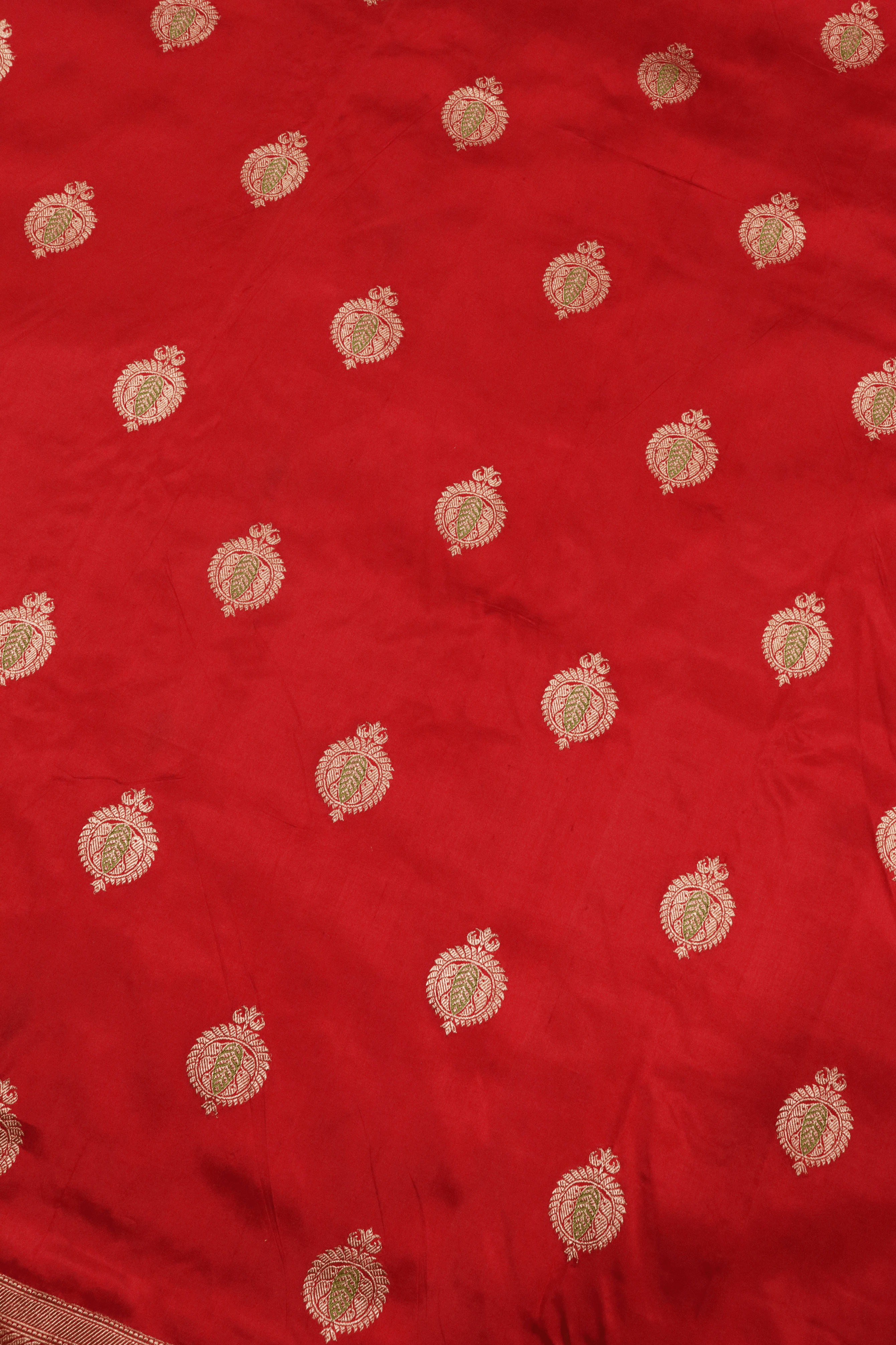 Red Banarasi Silk Saree with Kaduwa Buttas & Sequin Border - Mokshaa