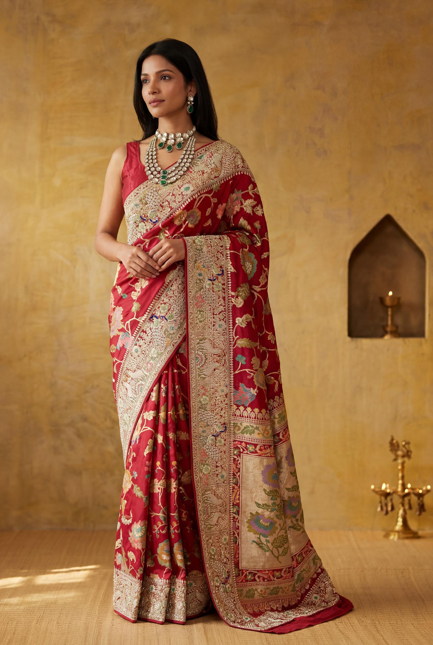 Red Chanderi Silk Saree