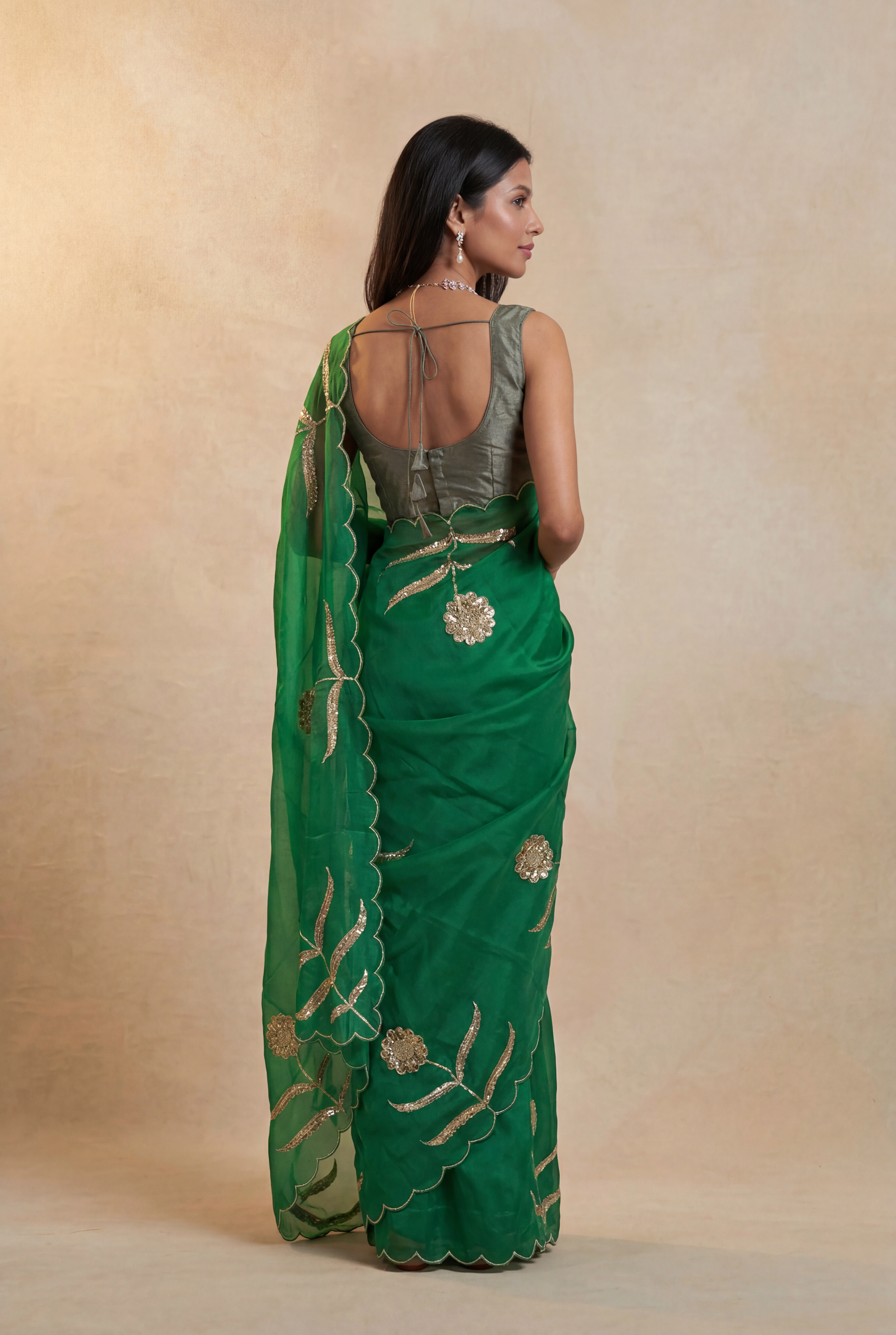Bottle Green Organza Saree