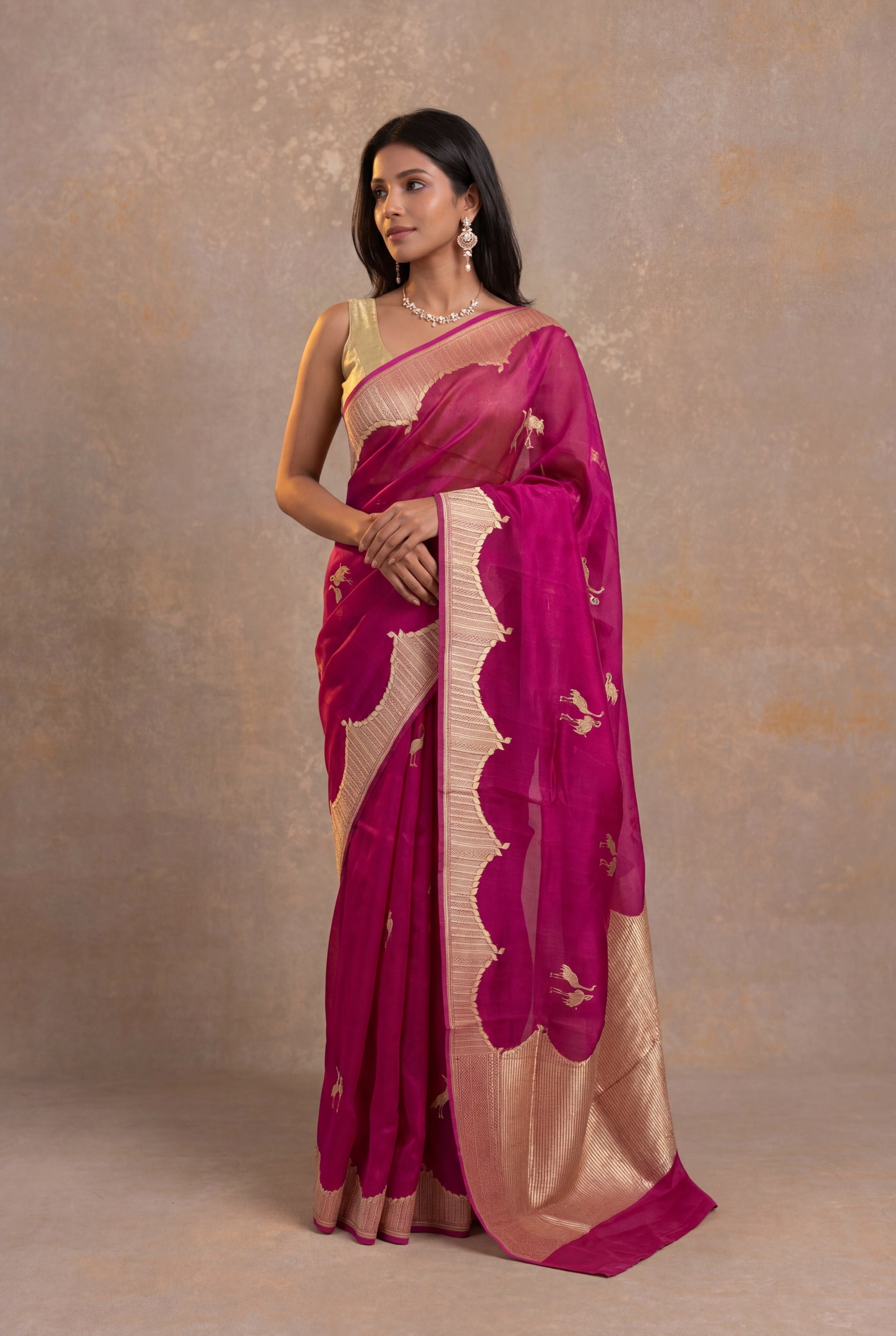 Rani Pink Banarasi Kora Silk Saree