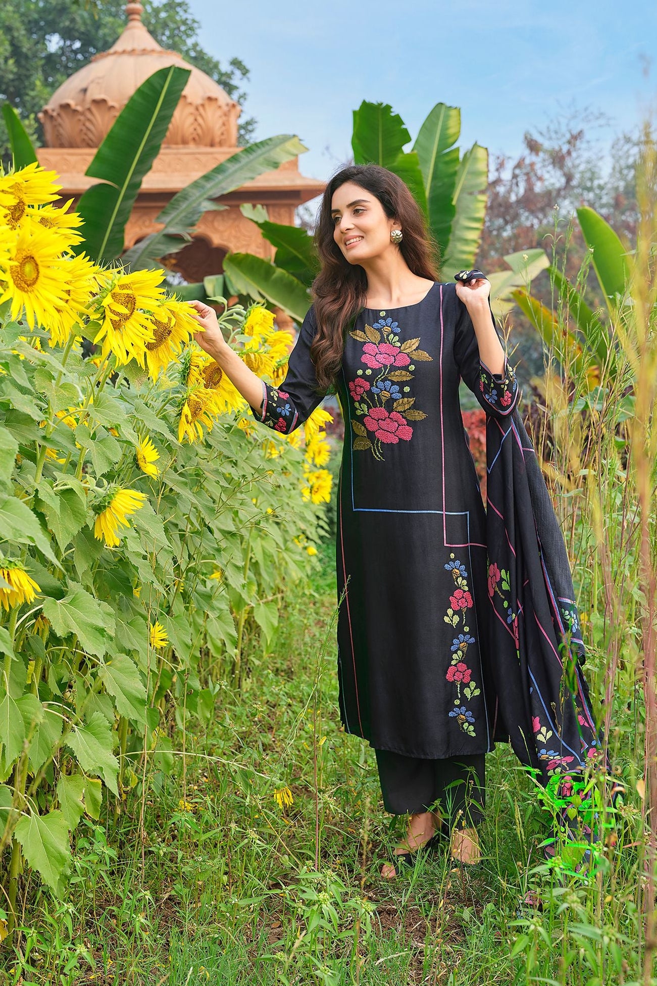 Black Floral Printed Salwar Set