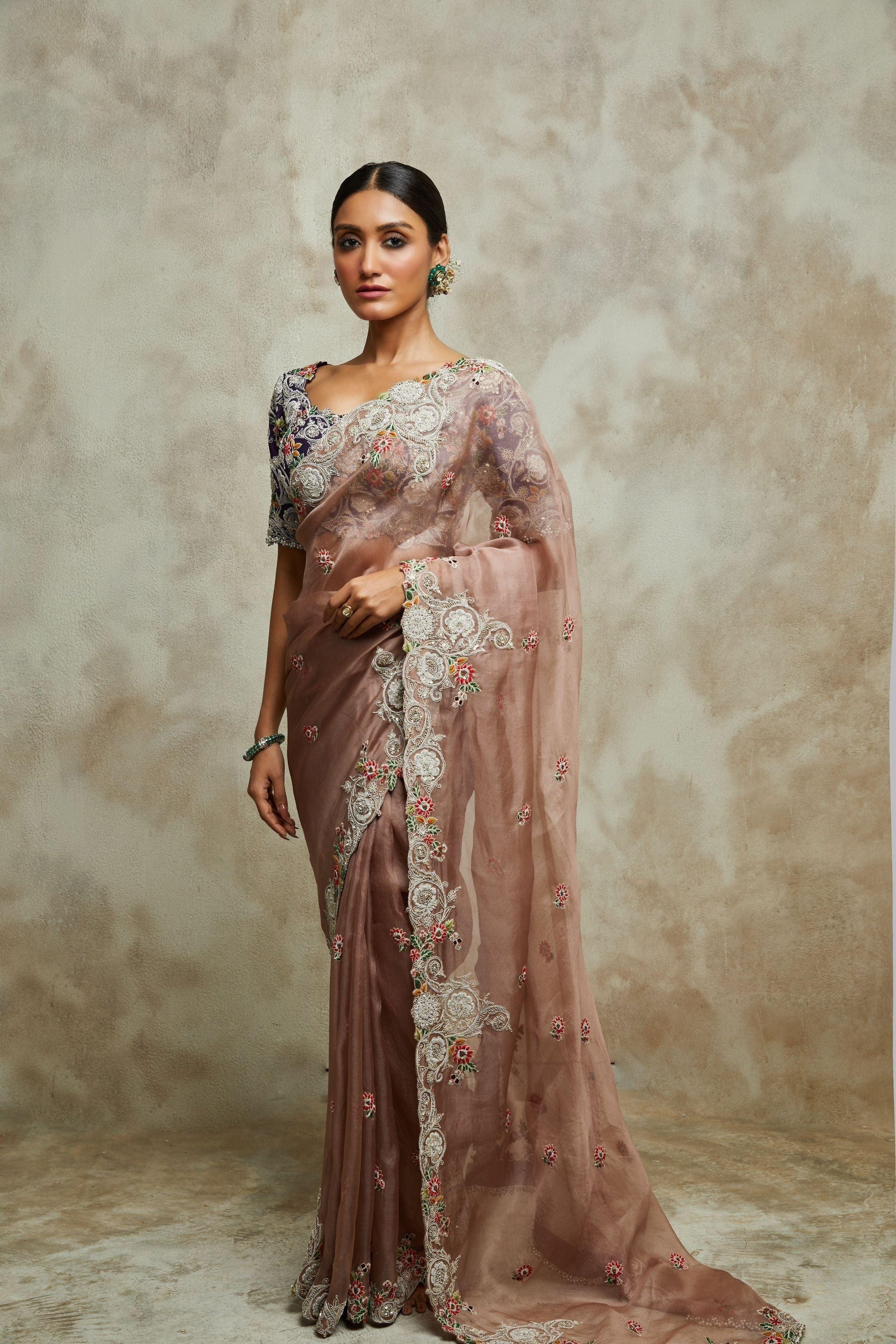 Amethyst Organza Saree With Silk Blouse - Mokshaa