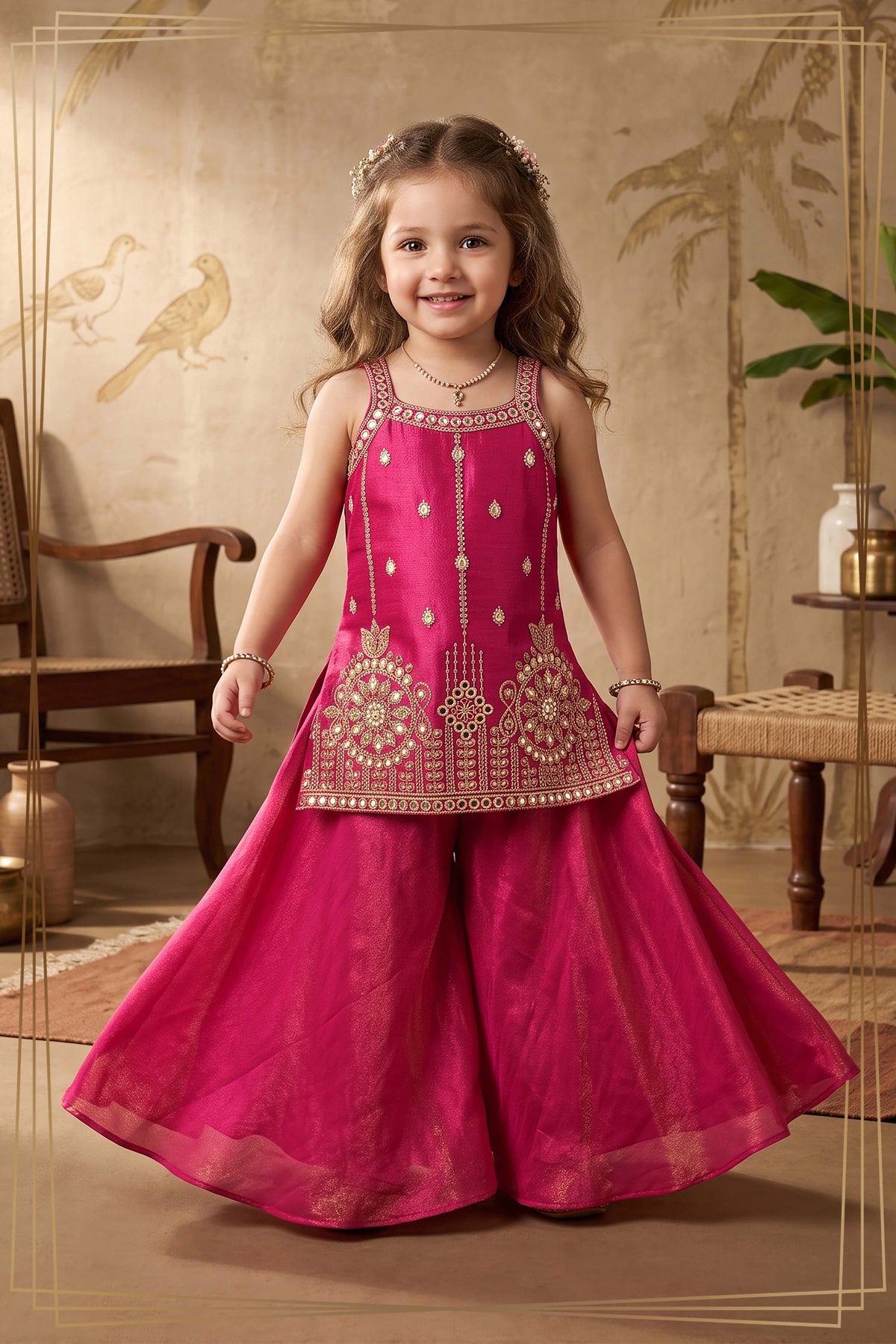 Rani Pink Festive Sharara Set for Girls