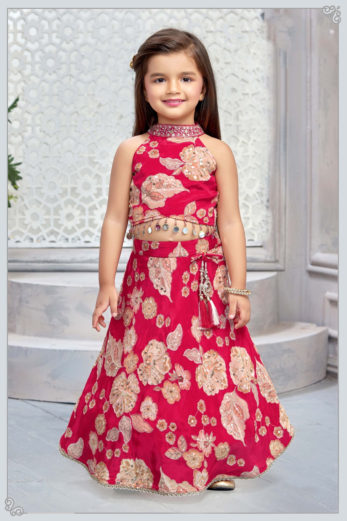 Red Floral Lehenga Set - Mokshaa