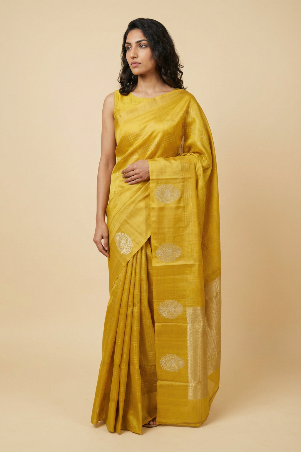 Mustard Chanderi Silk Banarasi Saree