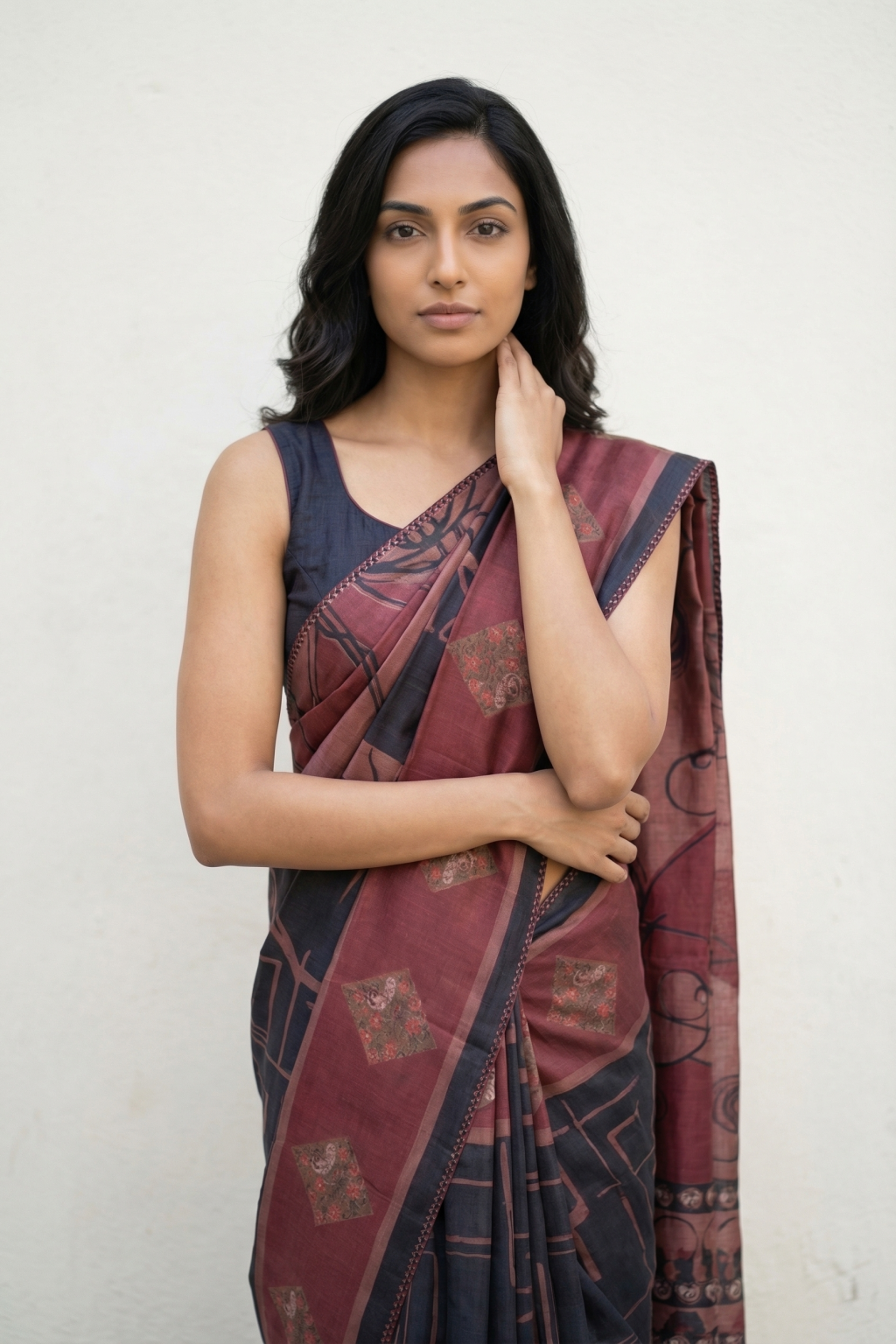 Multicolor Tussar Saree with Digital Print & Kantha Embroidery Border