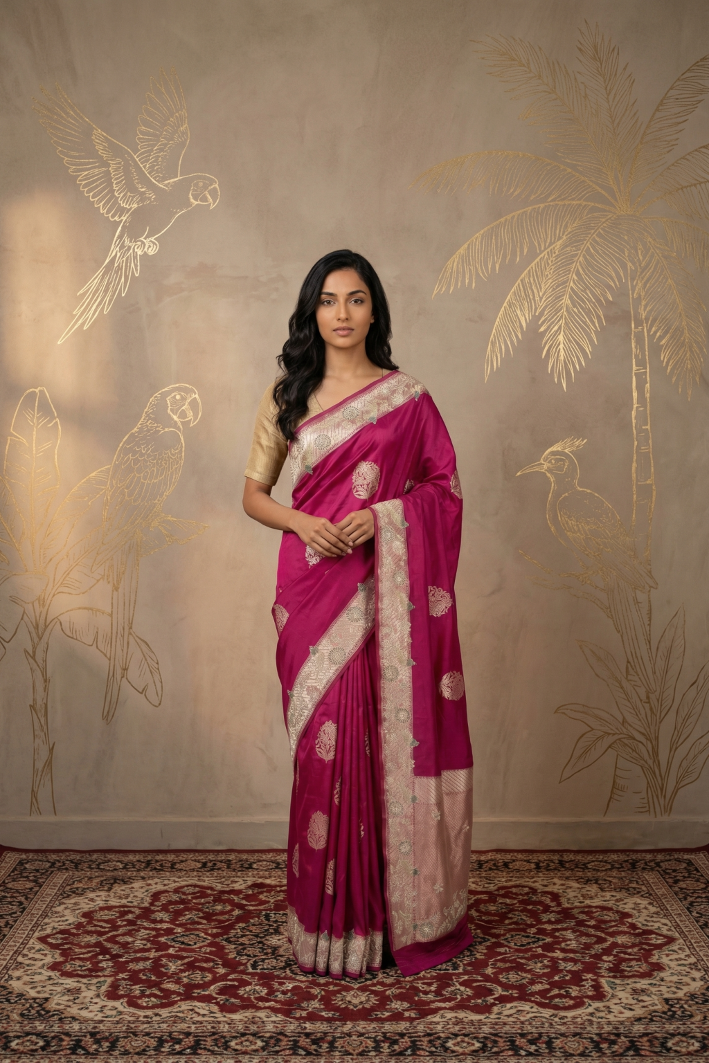Magenta Pink Banarasi Silk Zari Saree