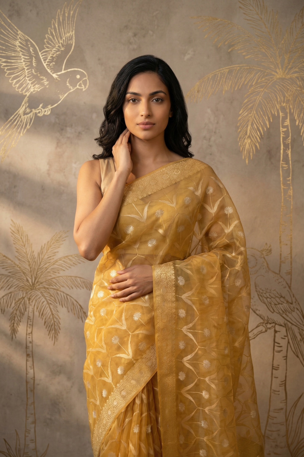 Yellow Banarasi Kora Saree