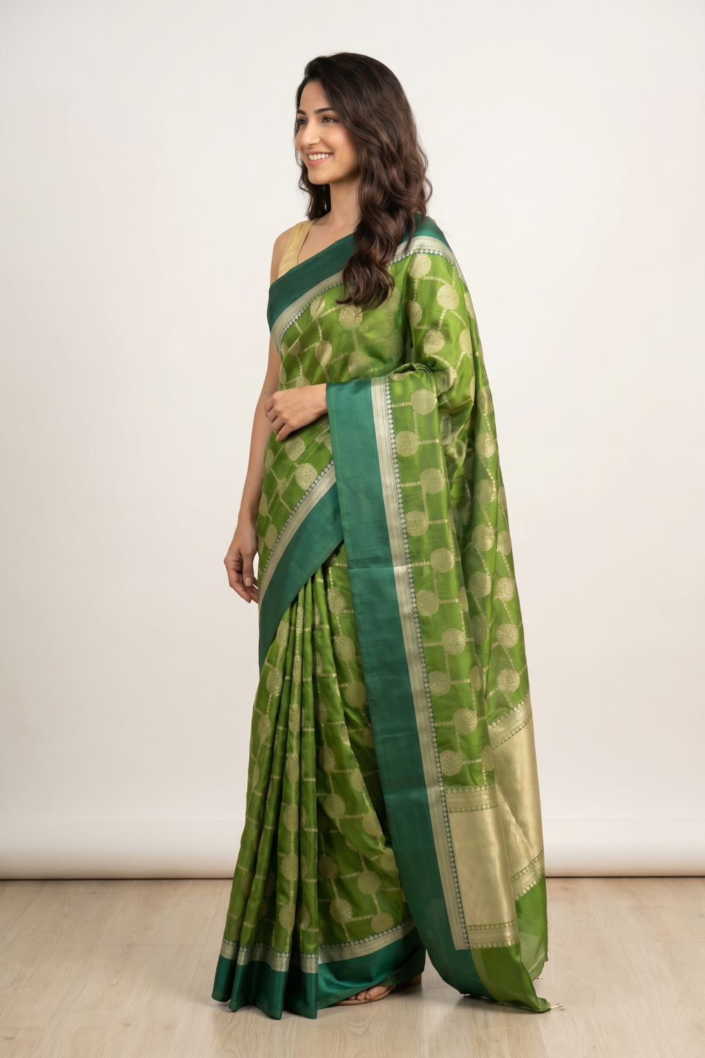 Parrot Green Chanderi Silk Saree