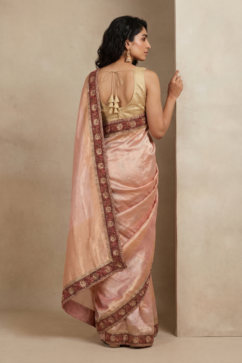 Peach Banaras Handloom Tissue Saree