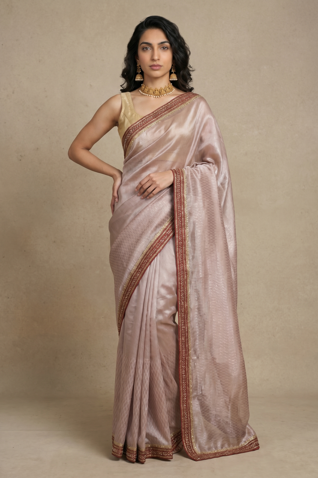 Onion Pink Banaras Handloom Tissue Saree