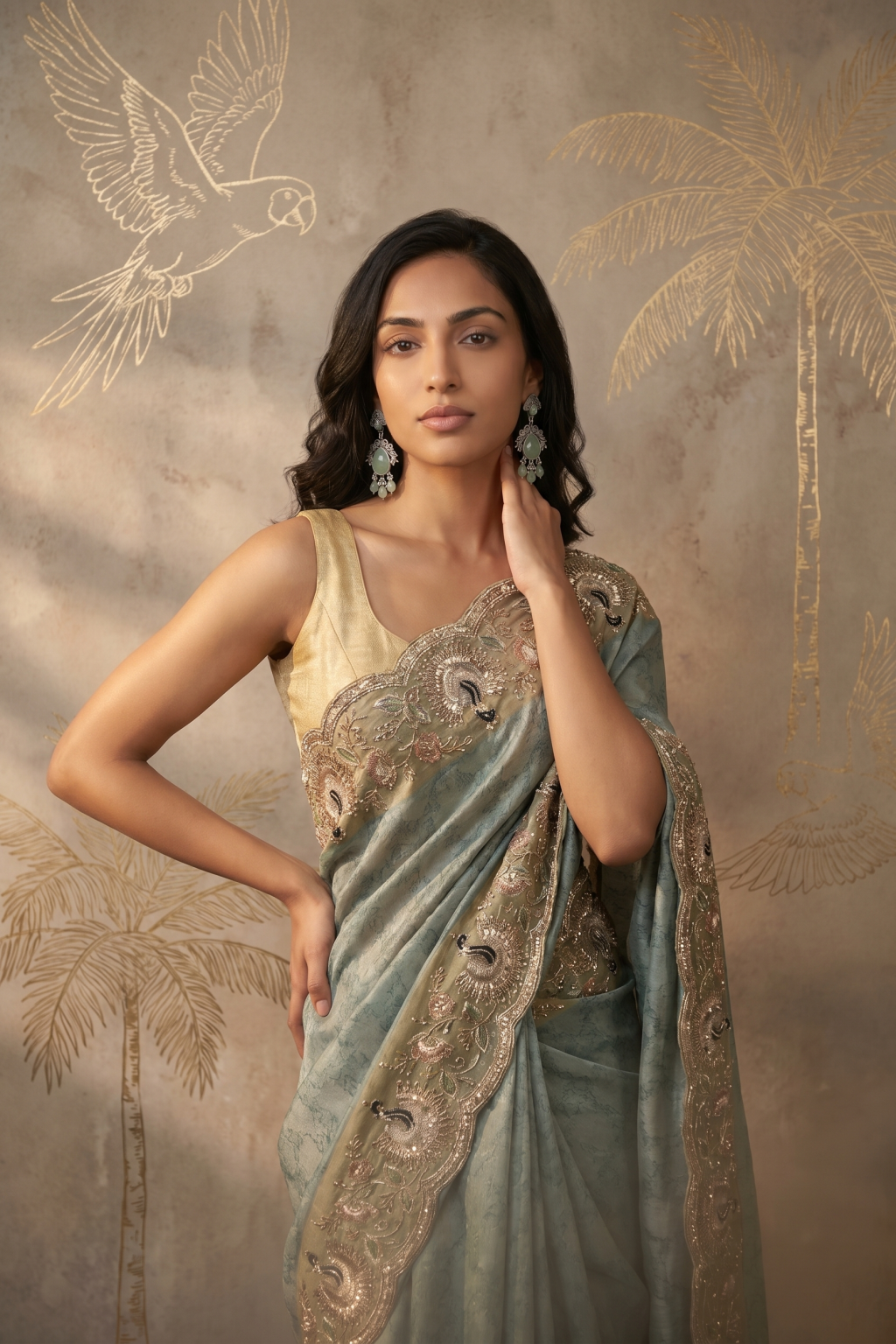 Teal Green Banaras Handloom Tissue Saree