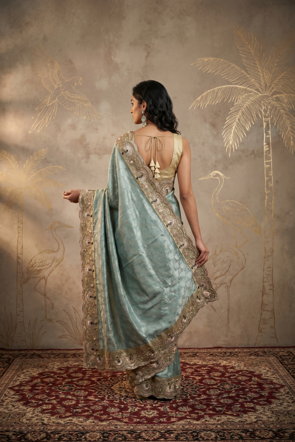 Teal Green Banaras Handloom Tissue Saree