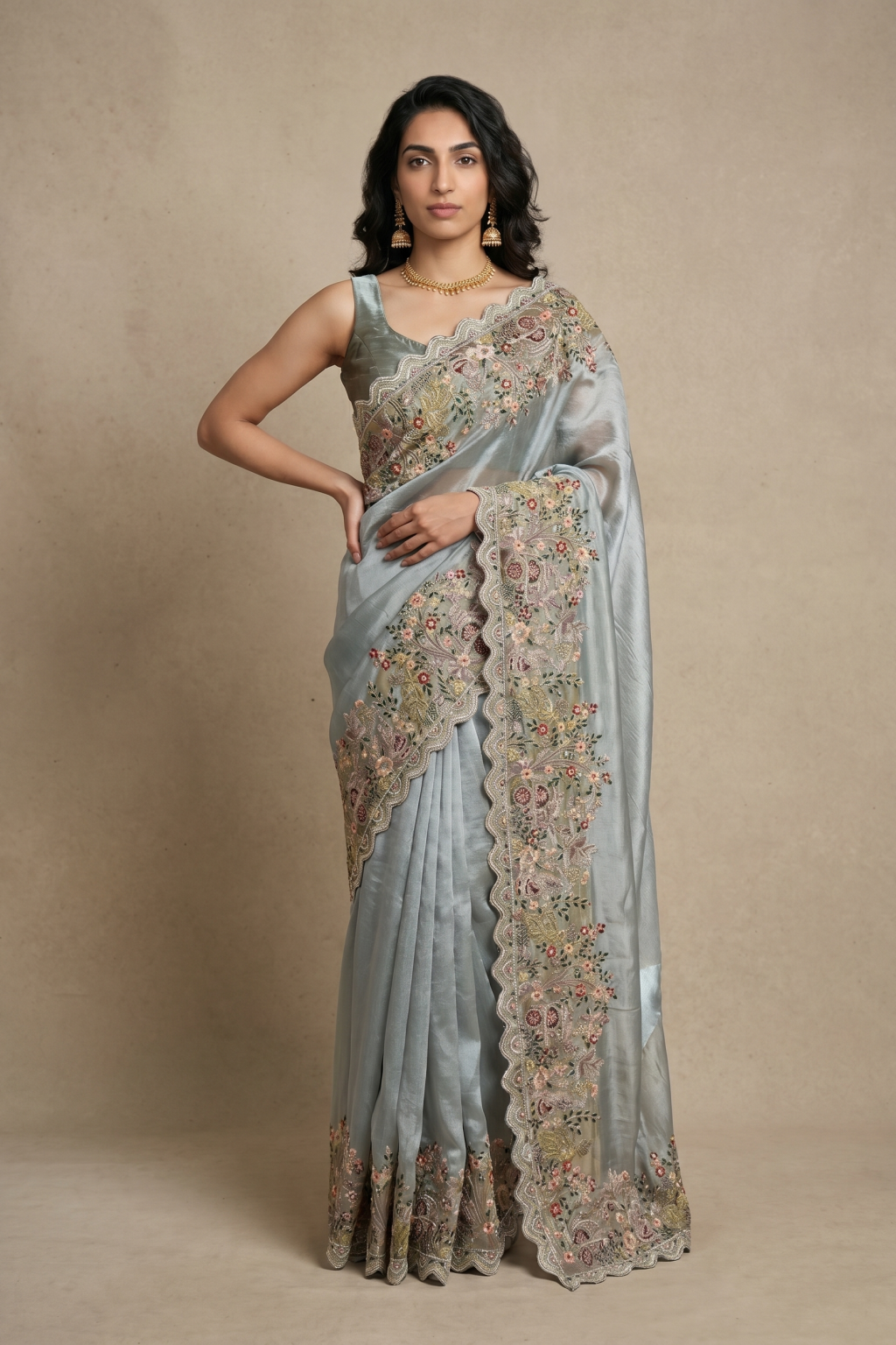 Sea Blue Banarasi Handloom Tissue Saree