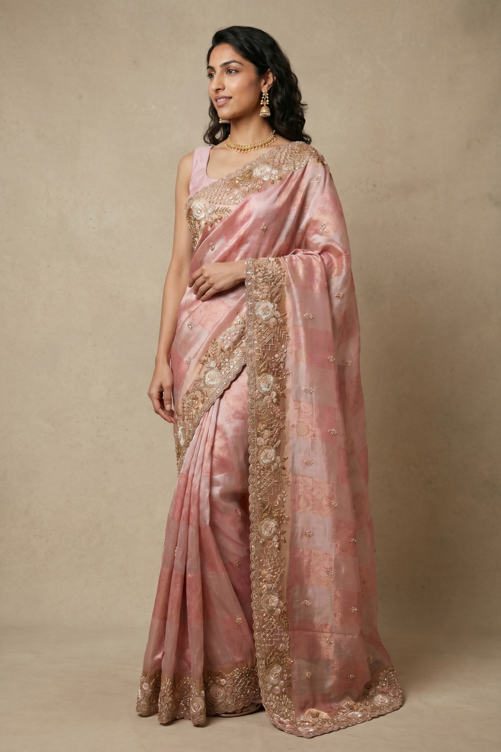 Light Peach Banarasi Georgette Saree