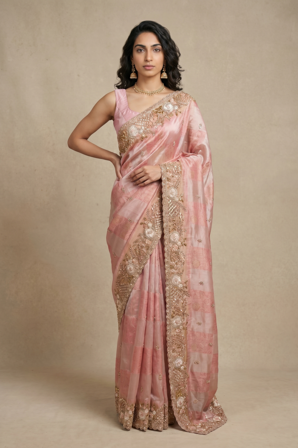 Light Peach Banarasi Georgette Saree