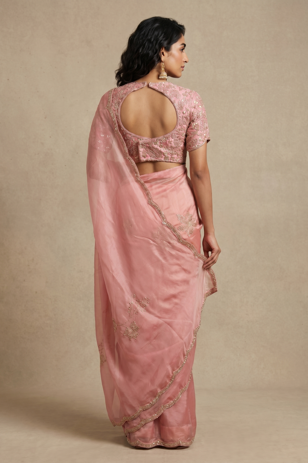 Rose Pink Silk Georgette Saree