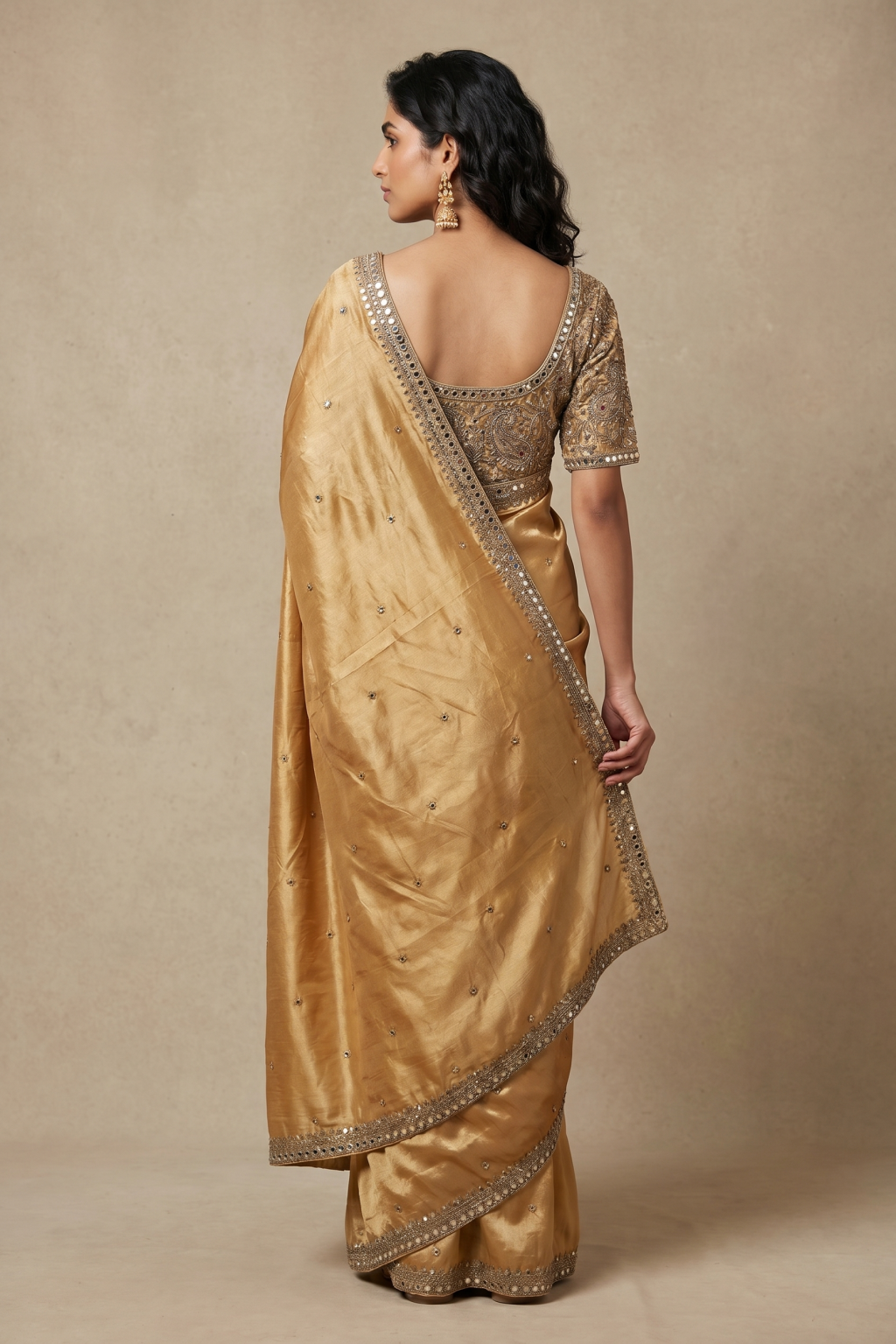 Mustard Gold Tissue Organza Saree