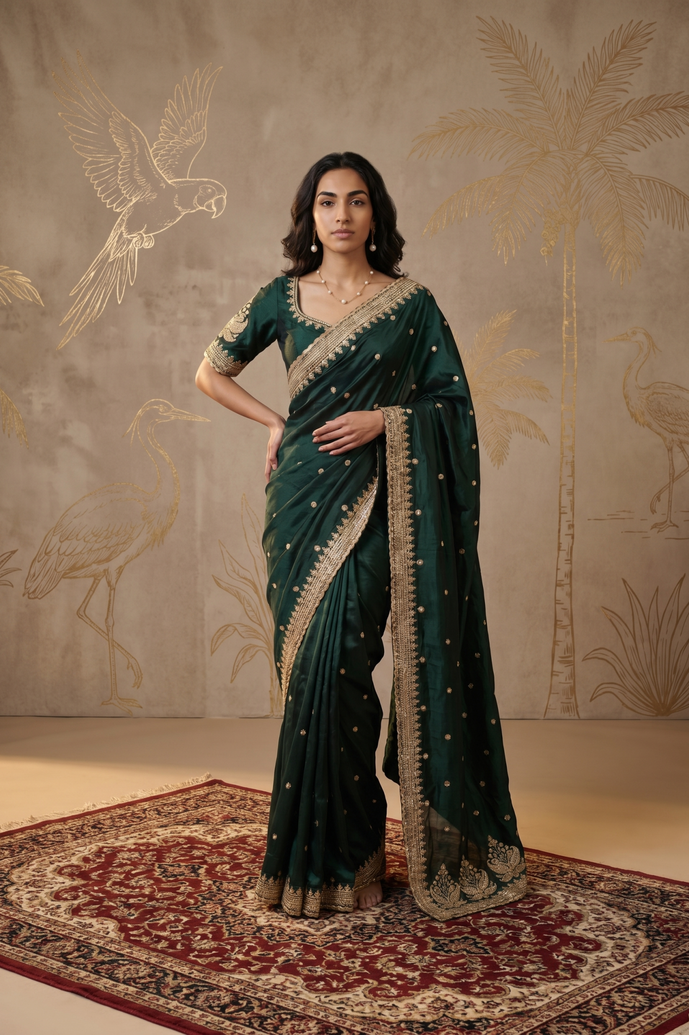 Bottle Green Handloom Silk Saree