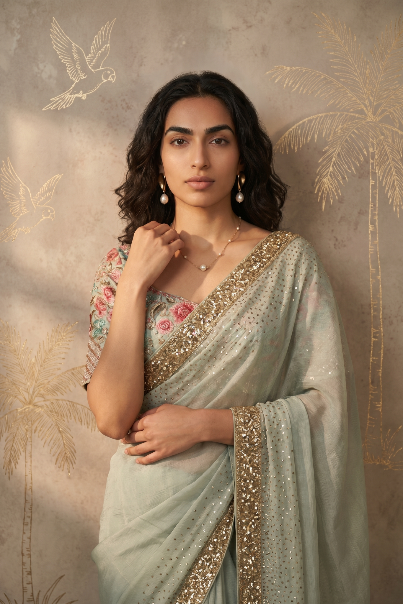 Light Green Satin Saree