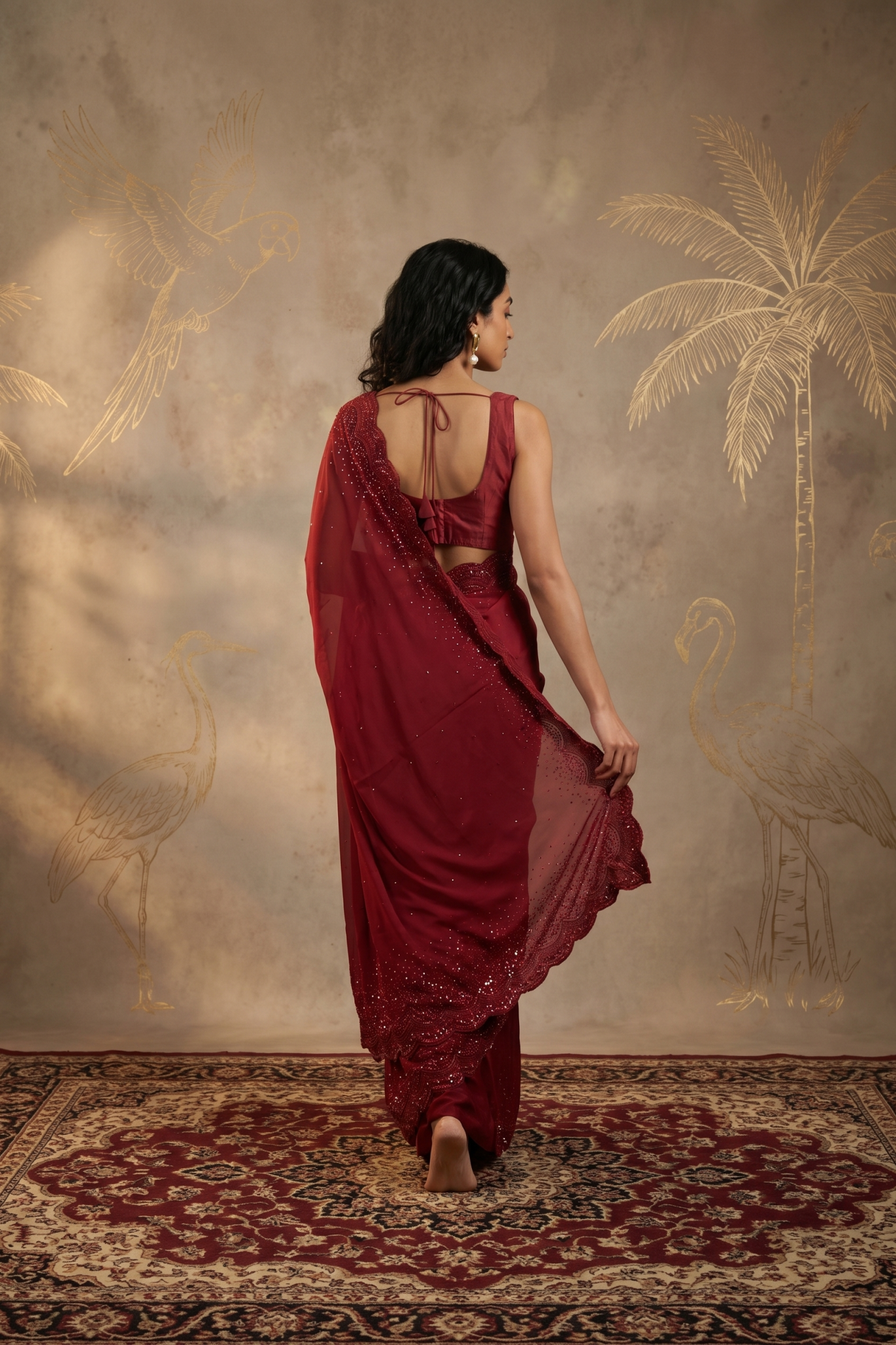 Red Satin Saree