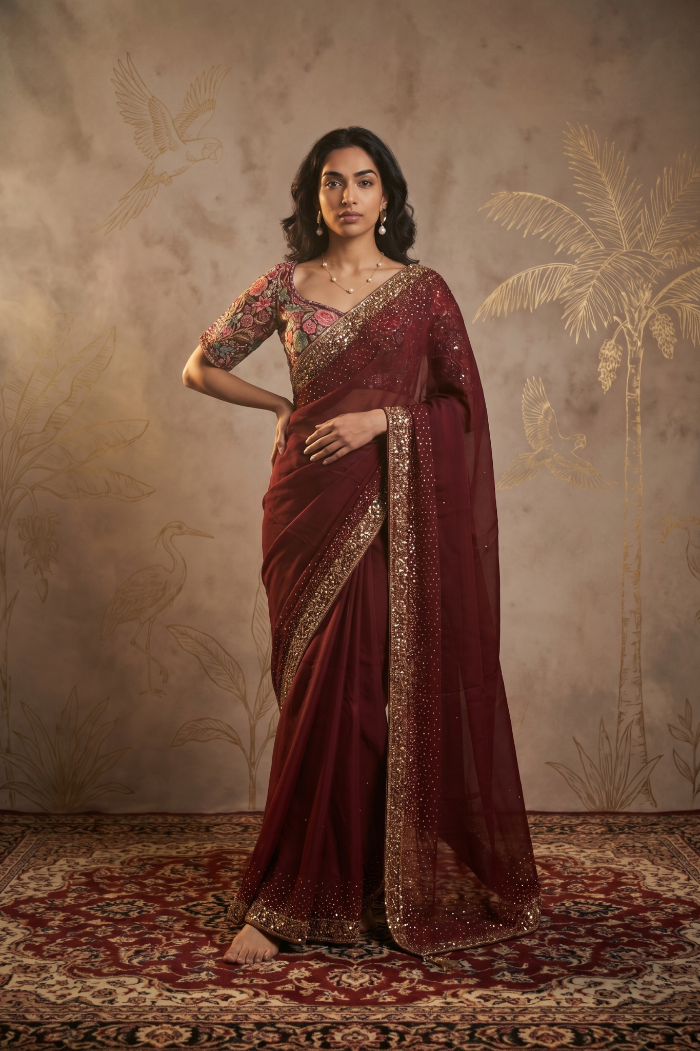 Maroon Satin Saree