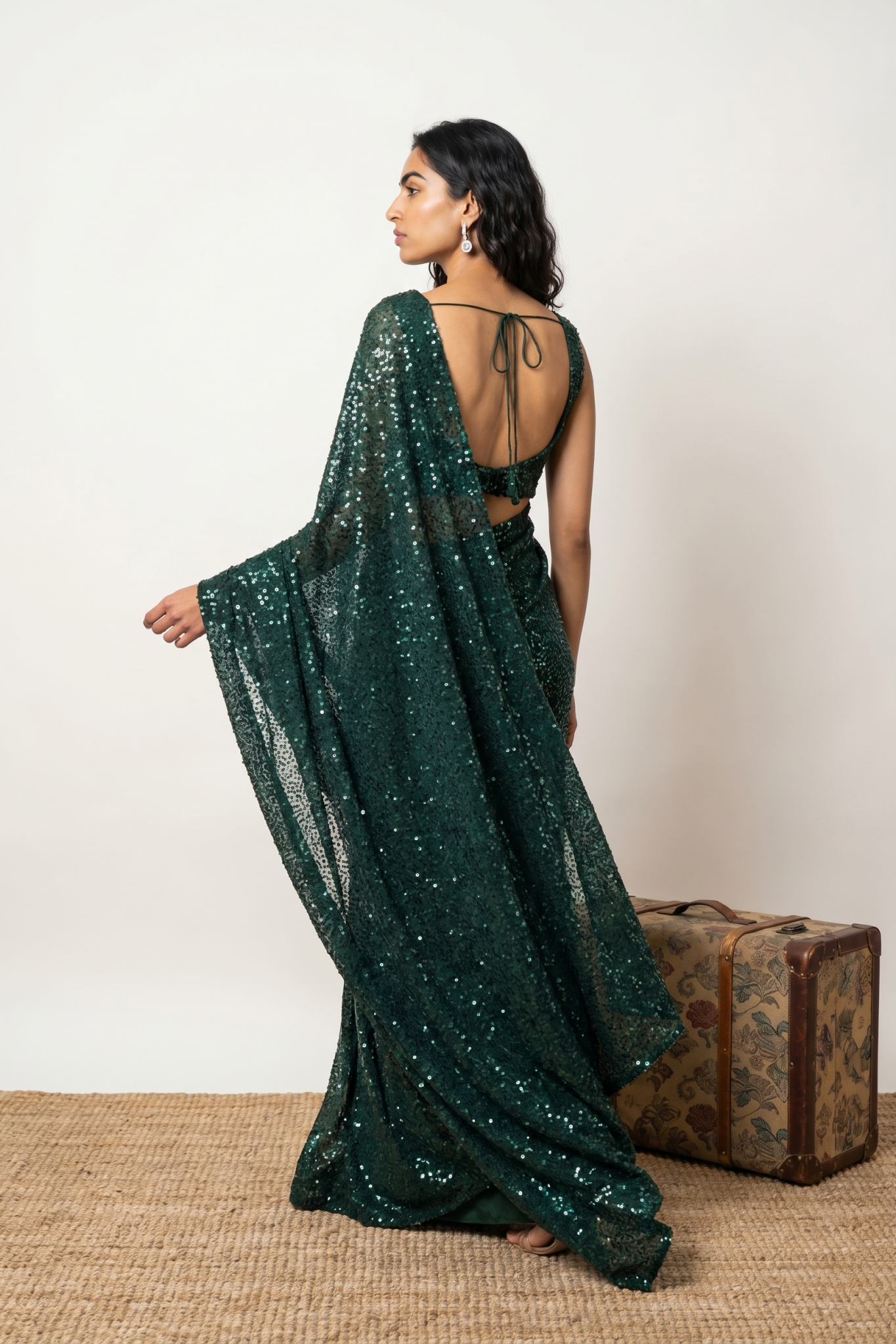 Emerald Green Sequin Georgette Saree