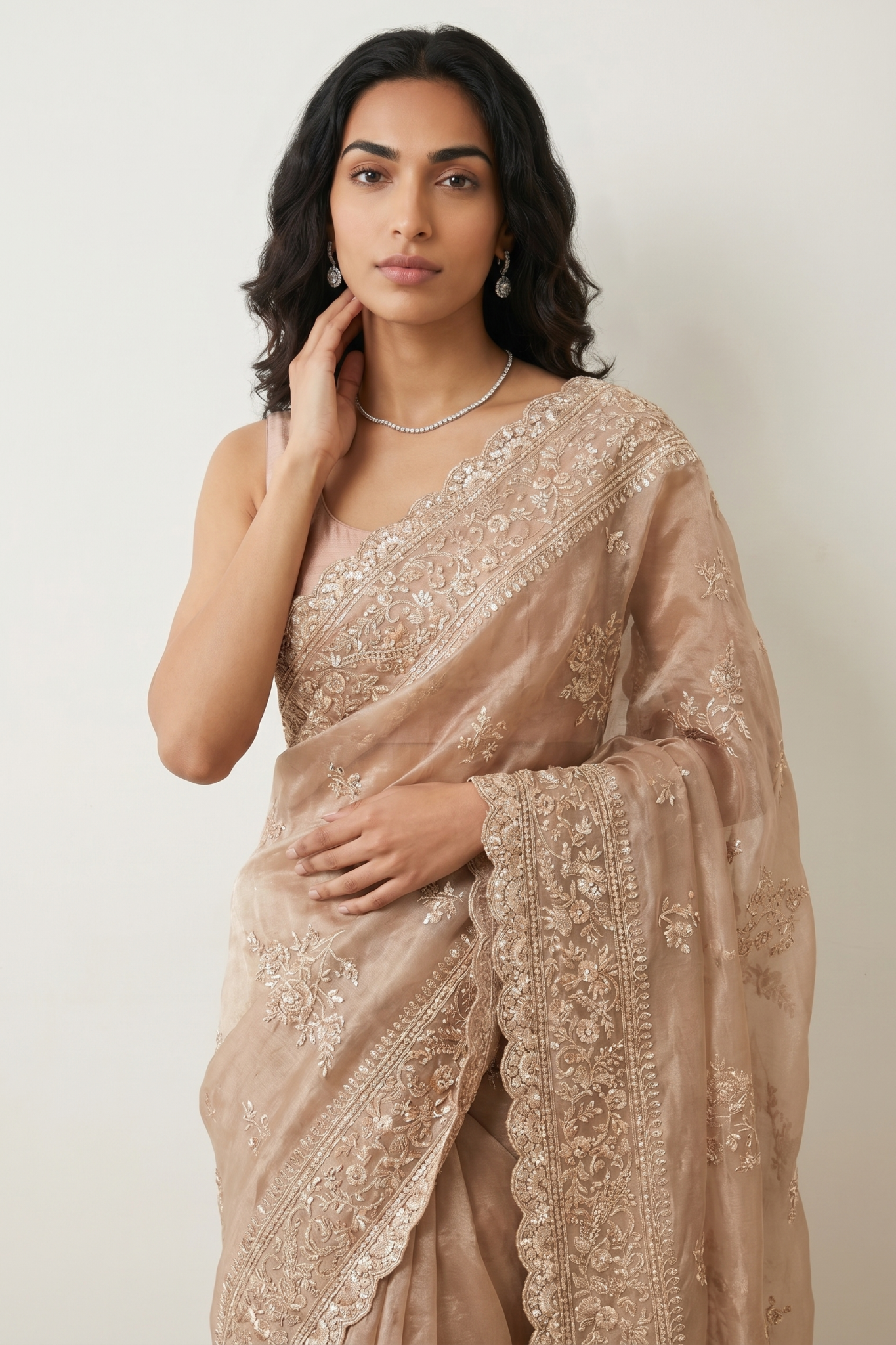 Champagne Gold Silk Tissue Saree