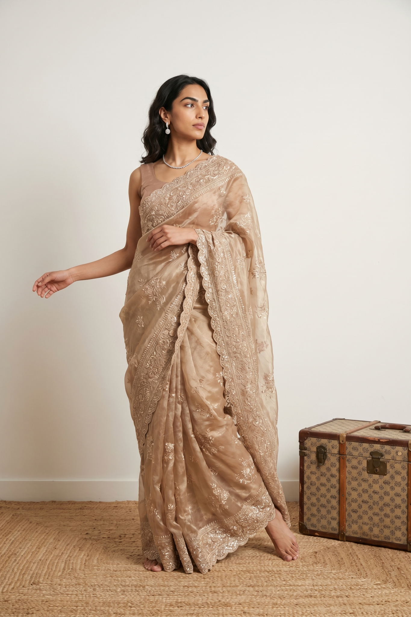 Champagne Gold Silk Tissue Saree