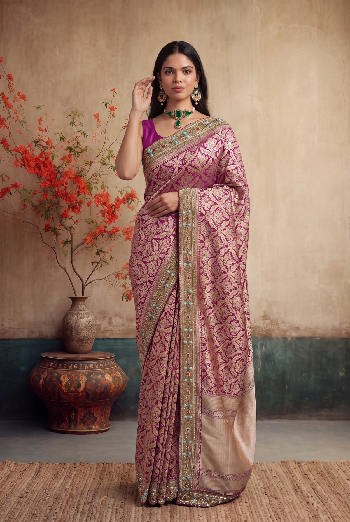 Magenta Banarasi Silk Saree - Mokshaa