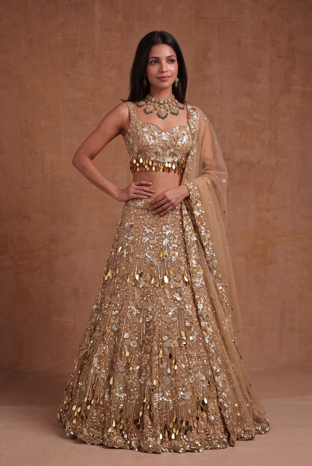 Gold Net Bridal Lehenga - Mokshaa