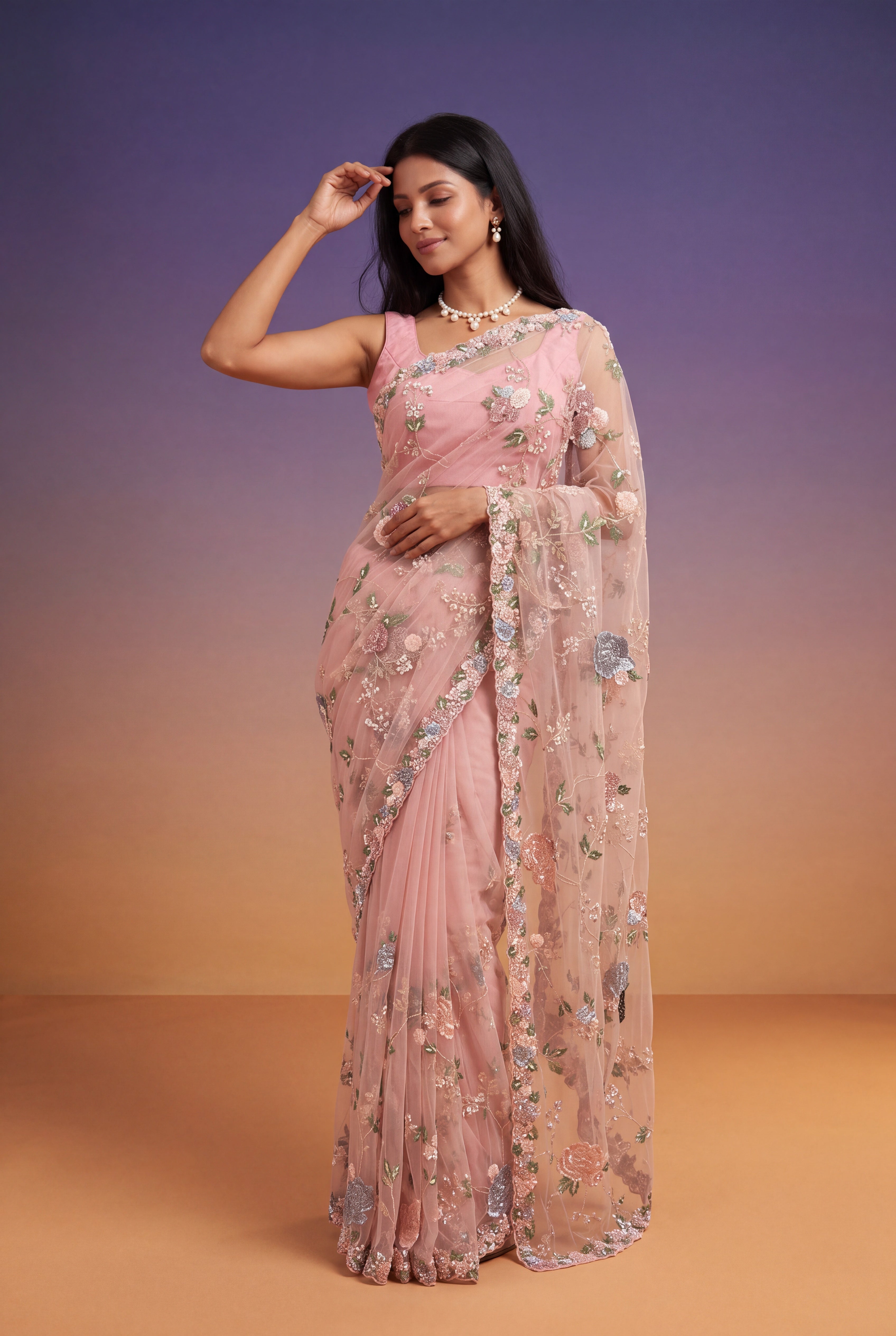 Blush Pink Net Saree