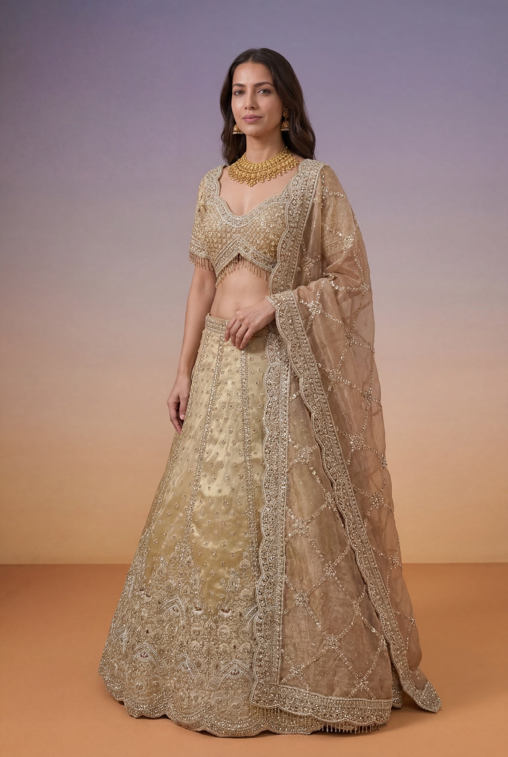 Gold Tissue Bridal Lehenga