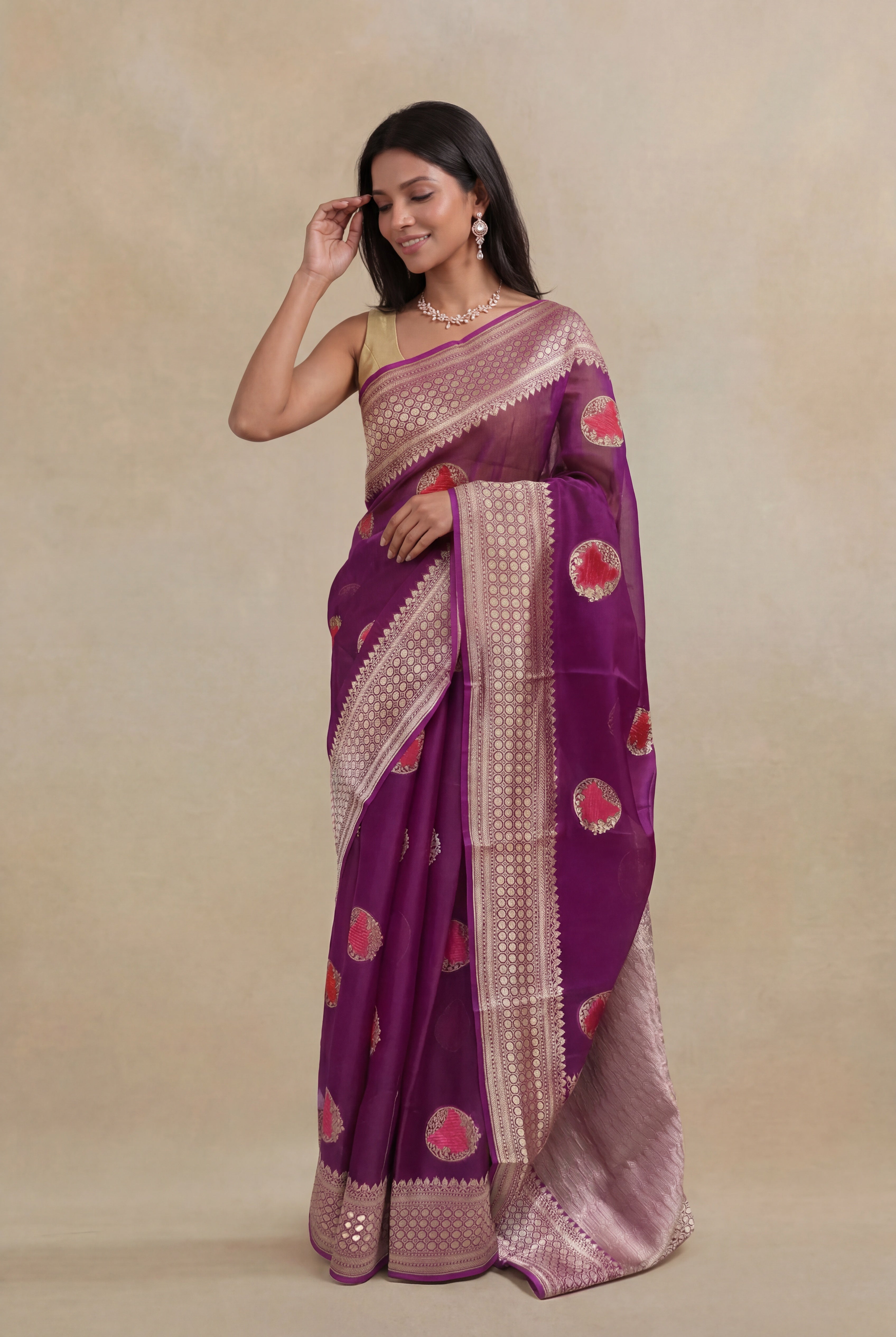 Violet Banarasi Organza Saree