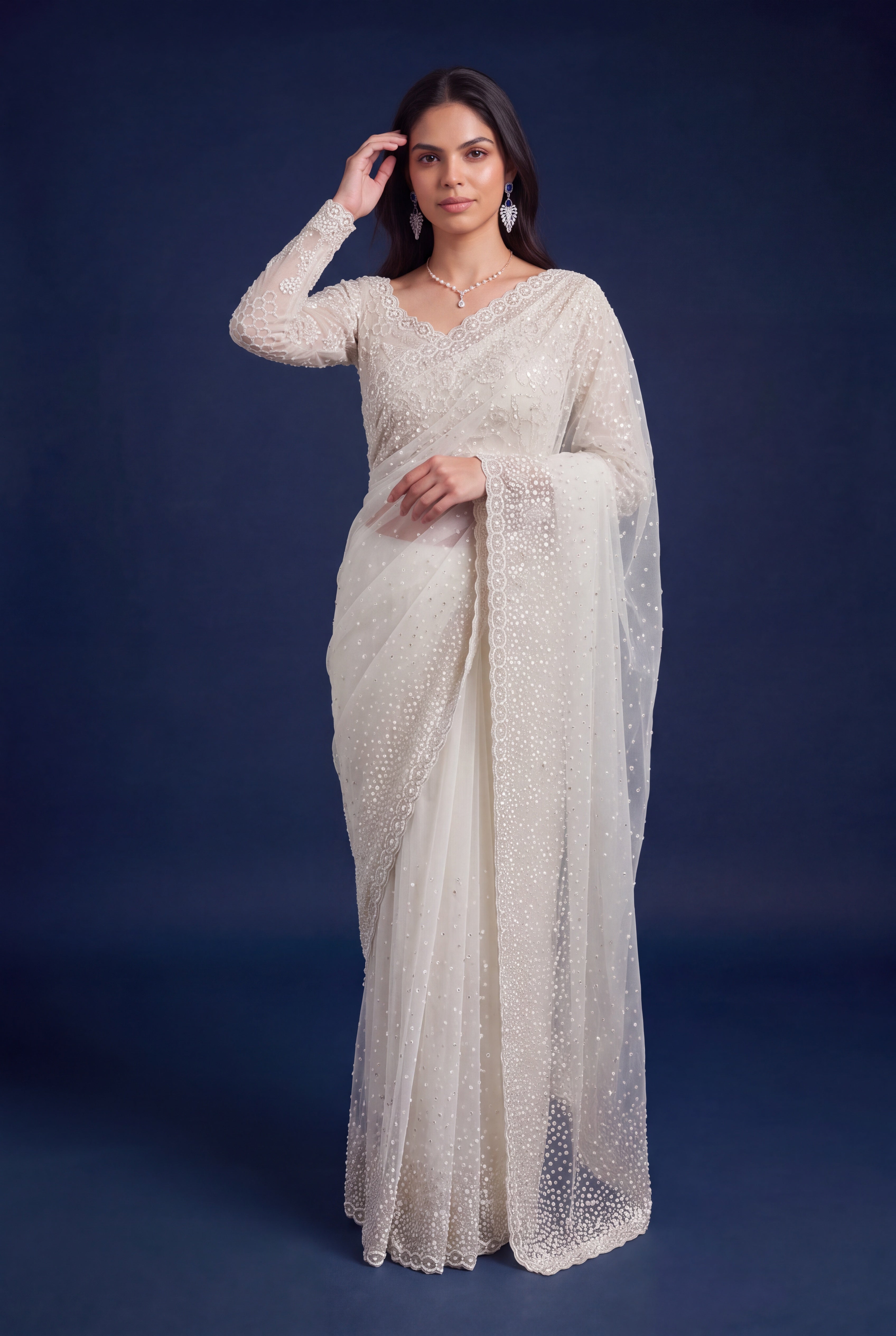 Ivory Net Designer Saree