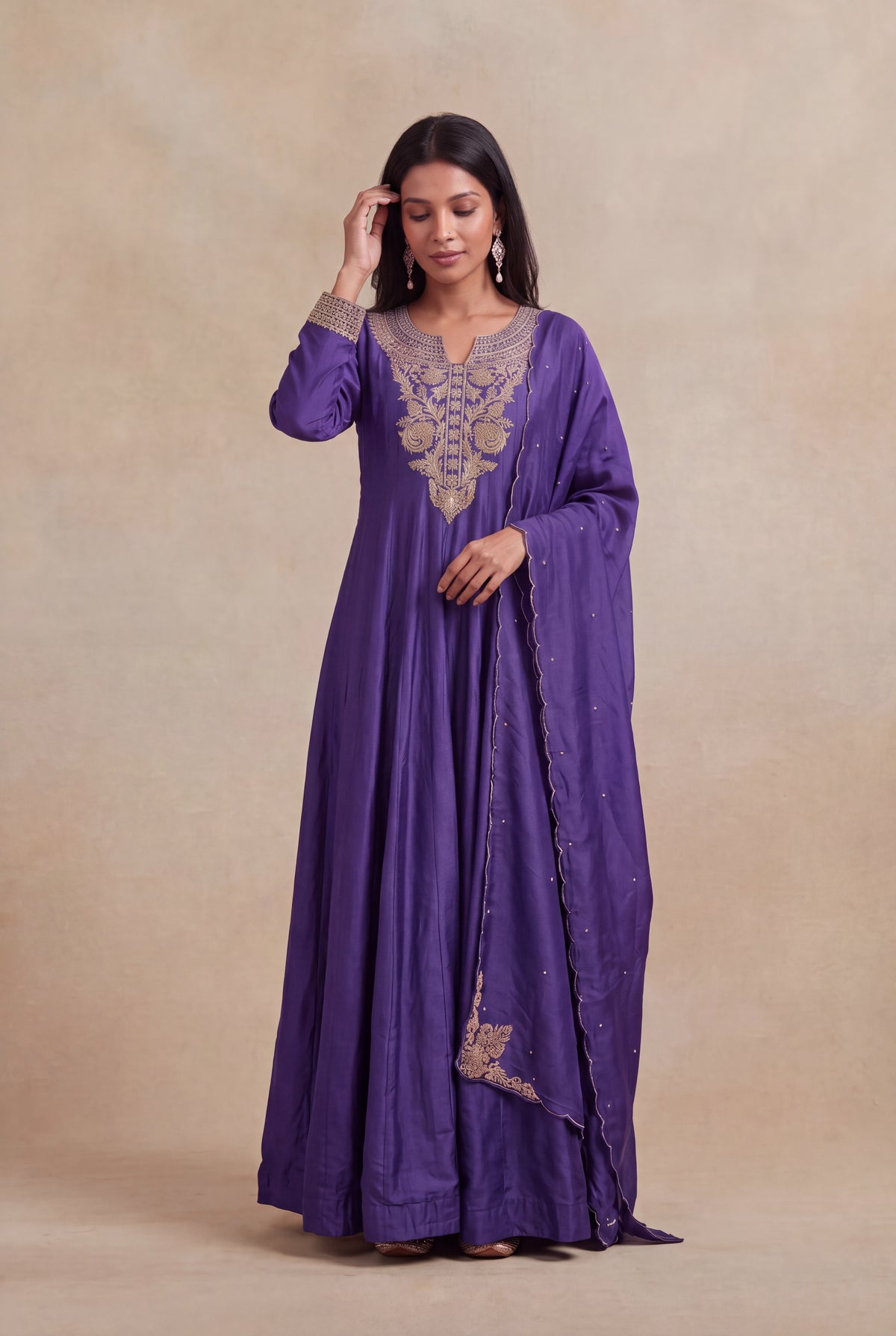 Purple Raw Silk Anarkali Set - Mokshaa