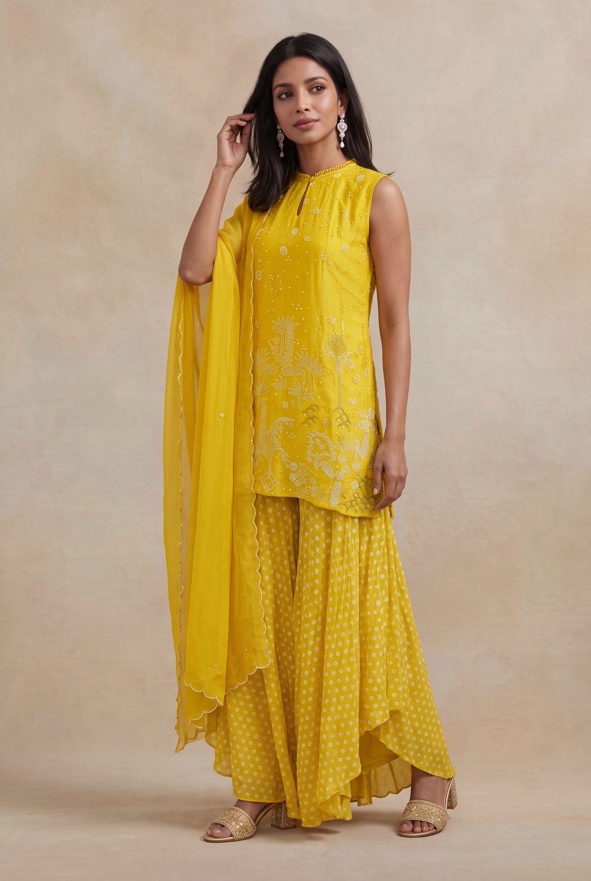 Sunshine Yellow Silk Palazzo Set - Mokshaa