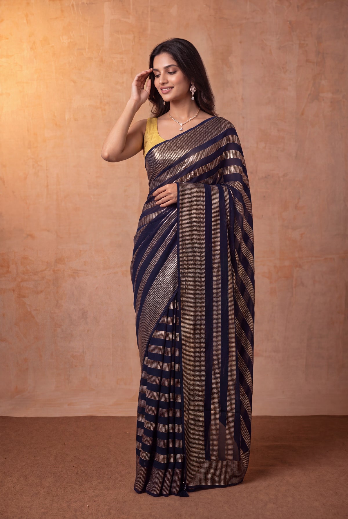 Navy Blue Georgette Saree - Mokshaa