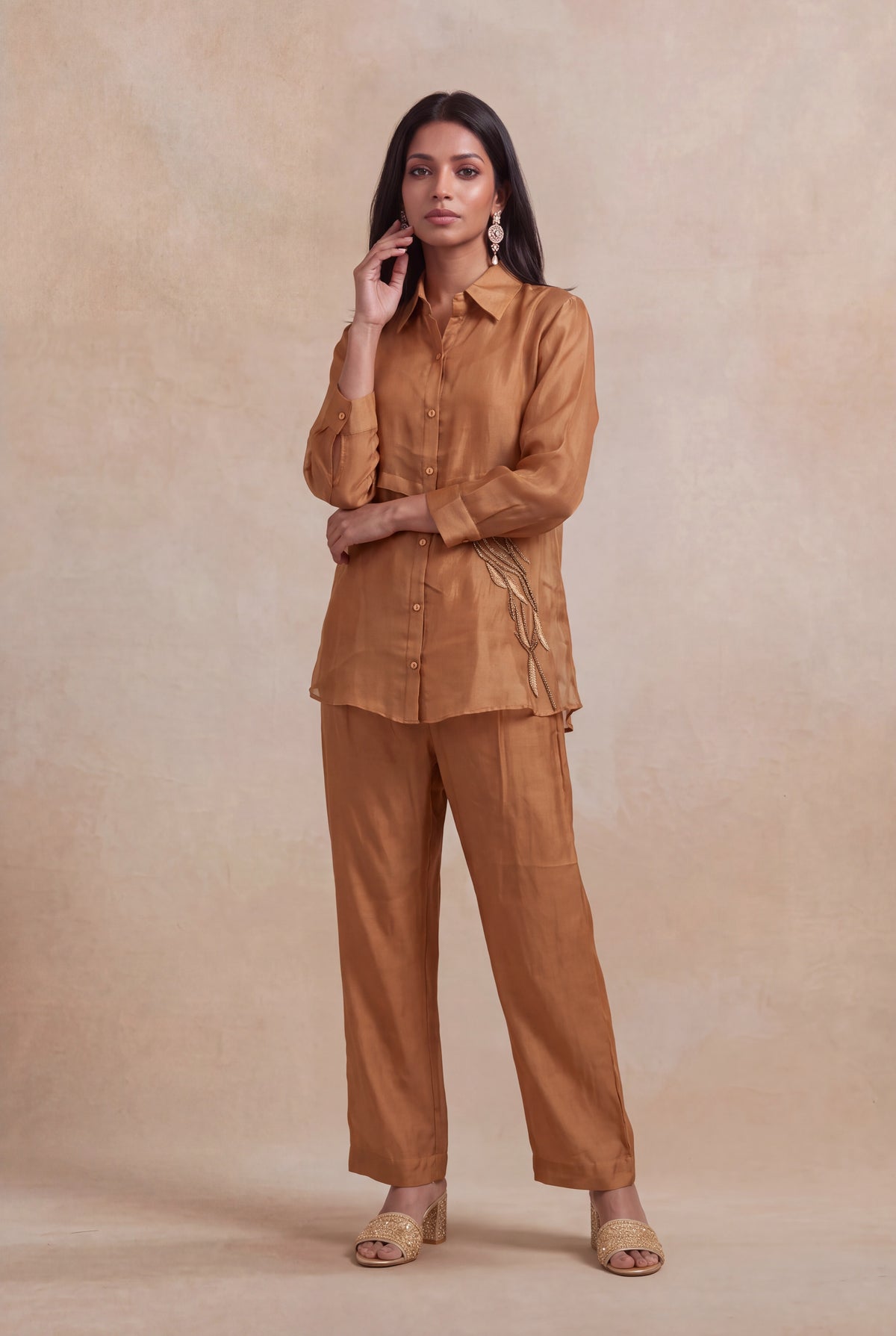 Rust Organza Katdana Co-ord Set - Mokshaa