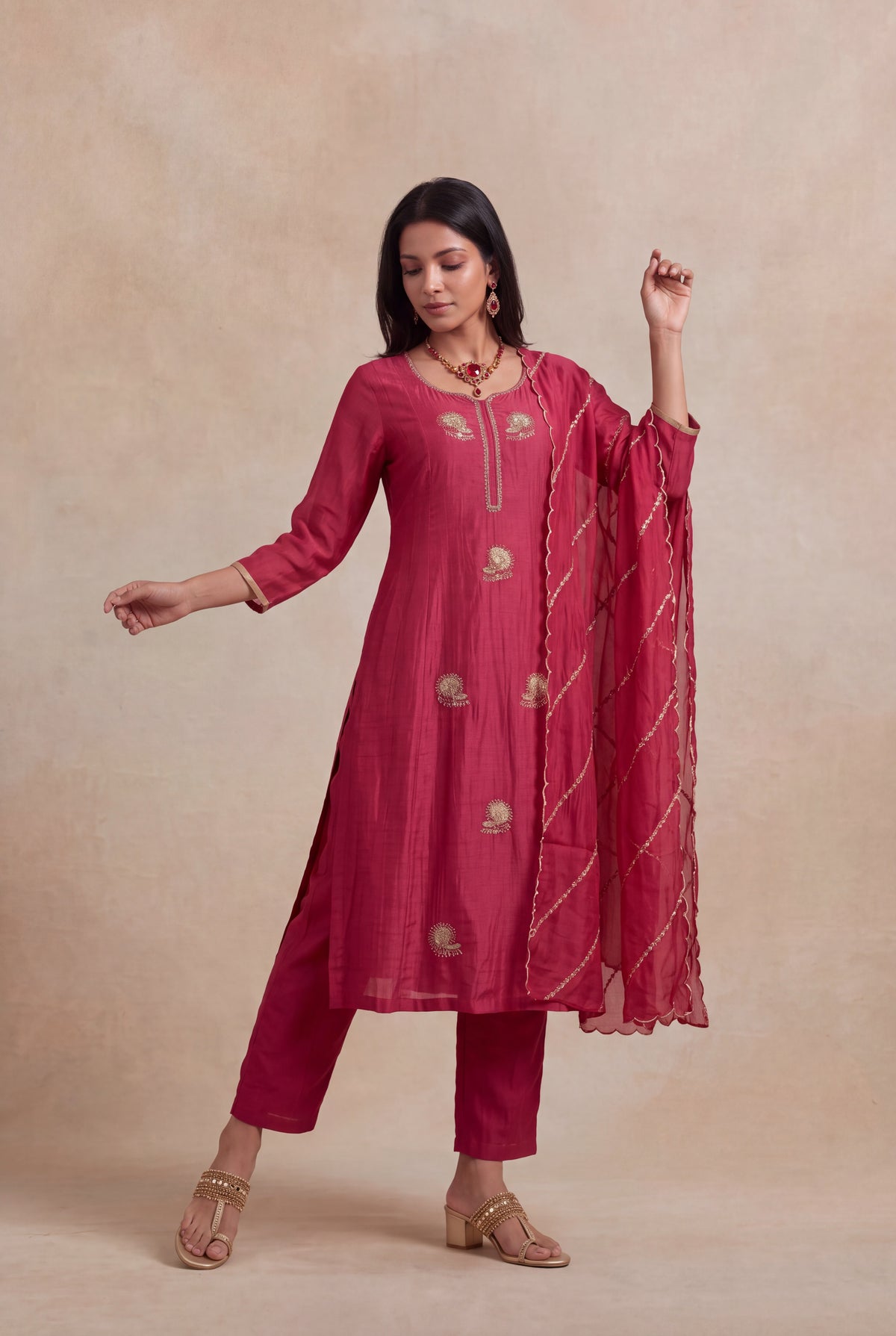 Rani Pink Mul salwar set - Mokshaa
