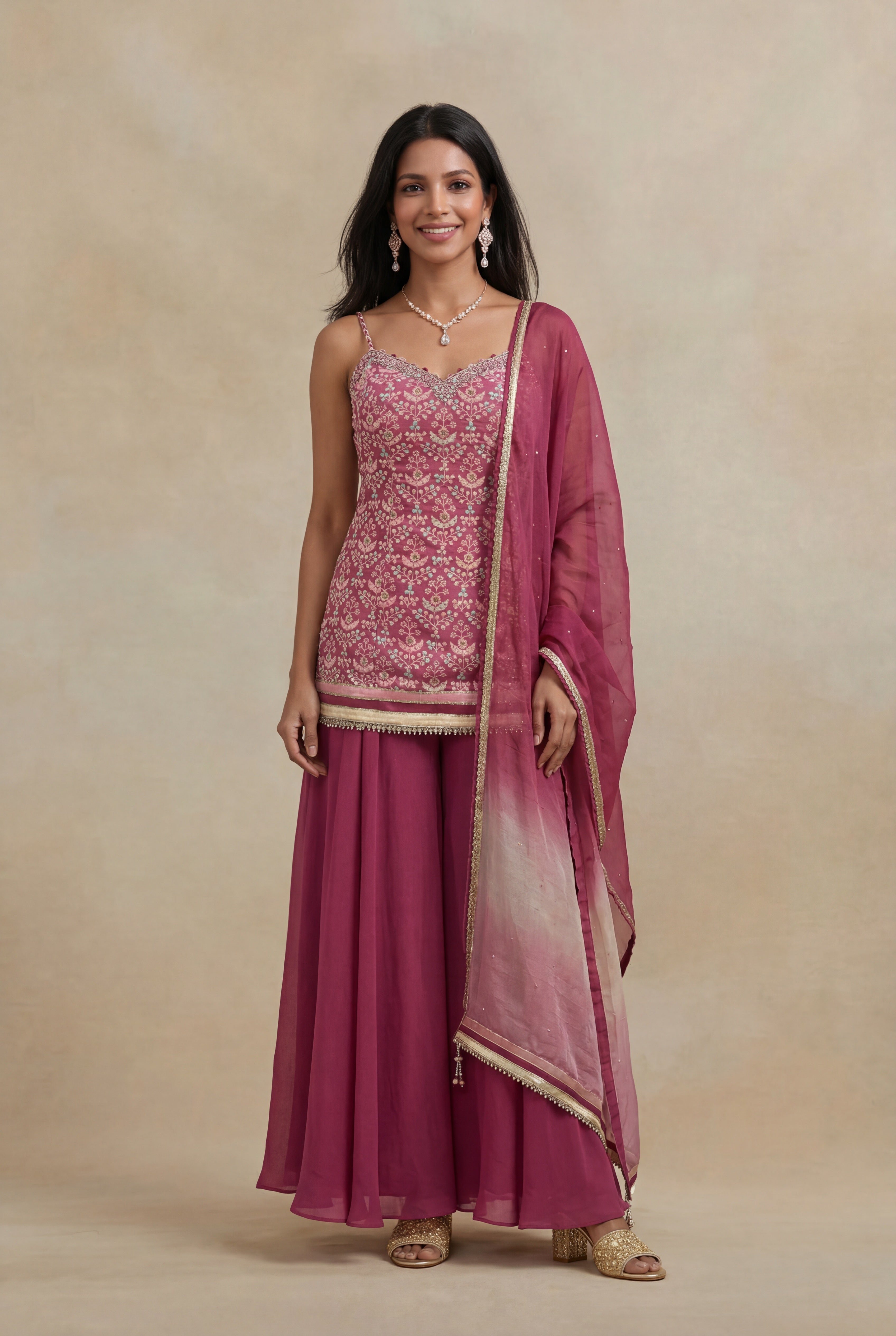 Rose Pink Georgette Indo-Western Set