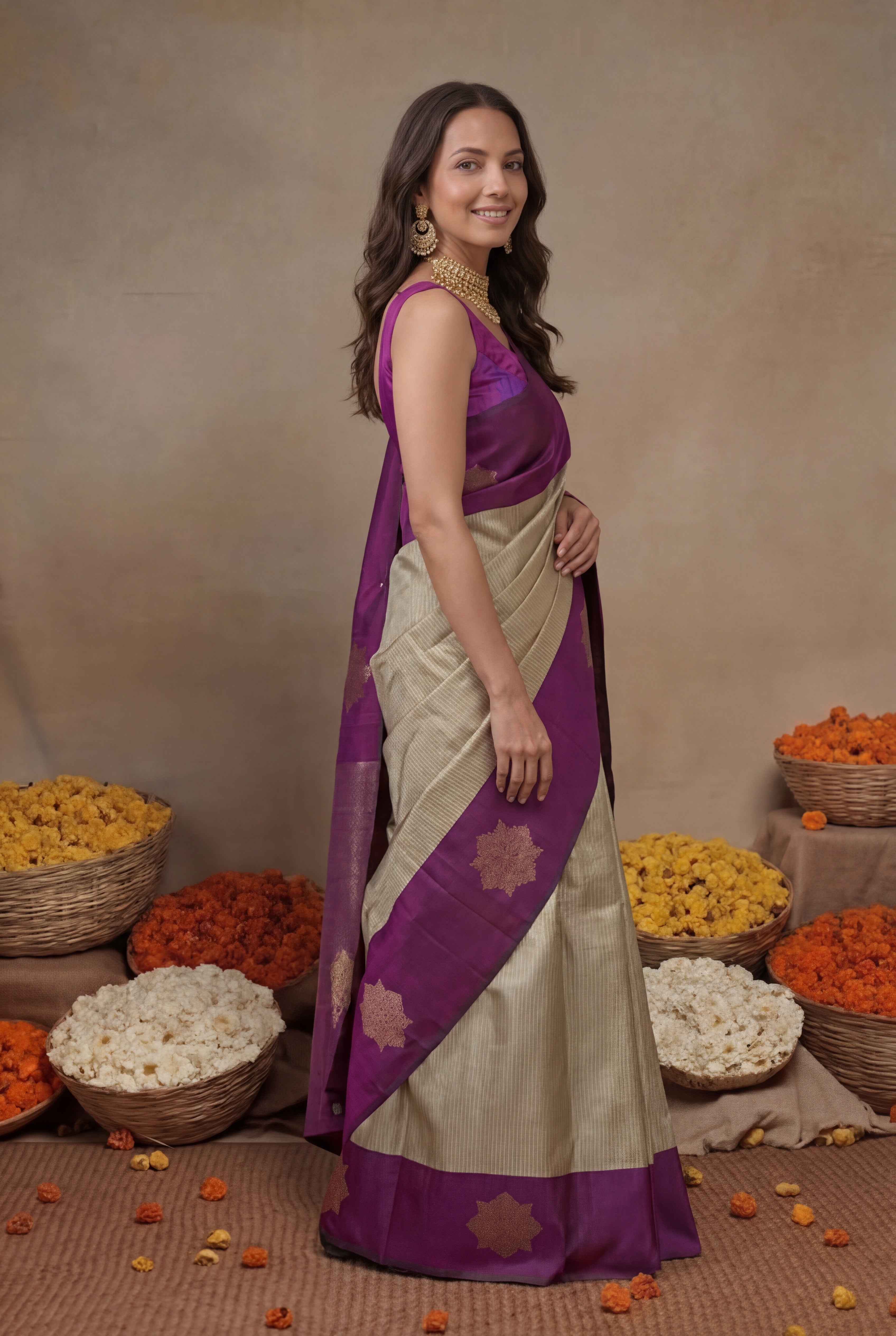Dusty Gold Kanchivaram Silk Saree